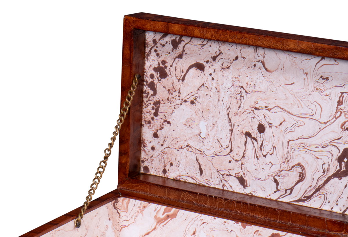 Norton Leather Tray  Croco Leather  Tan, by Sarreid, 1'6" length x 2' width x 2" height View 7