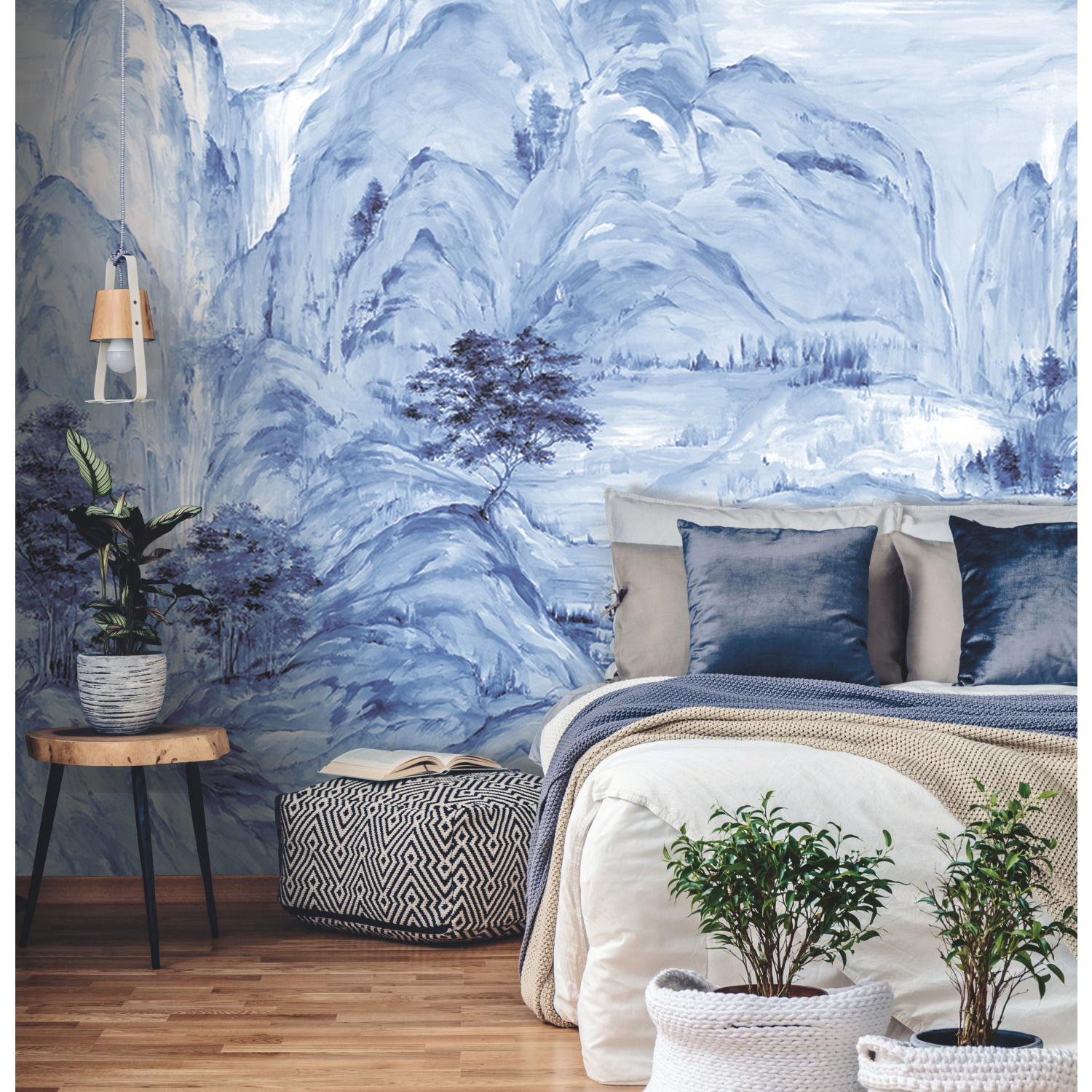 Misty Mountain Blue Wall Mural large image 