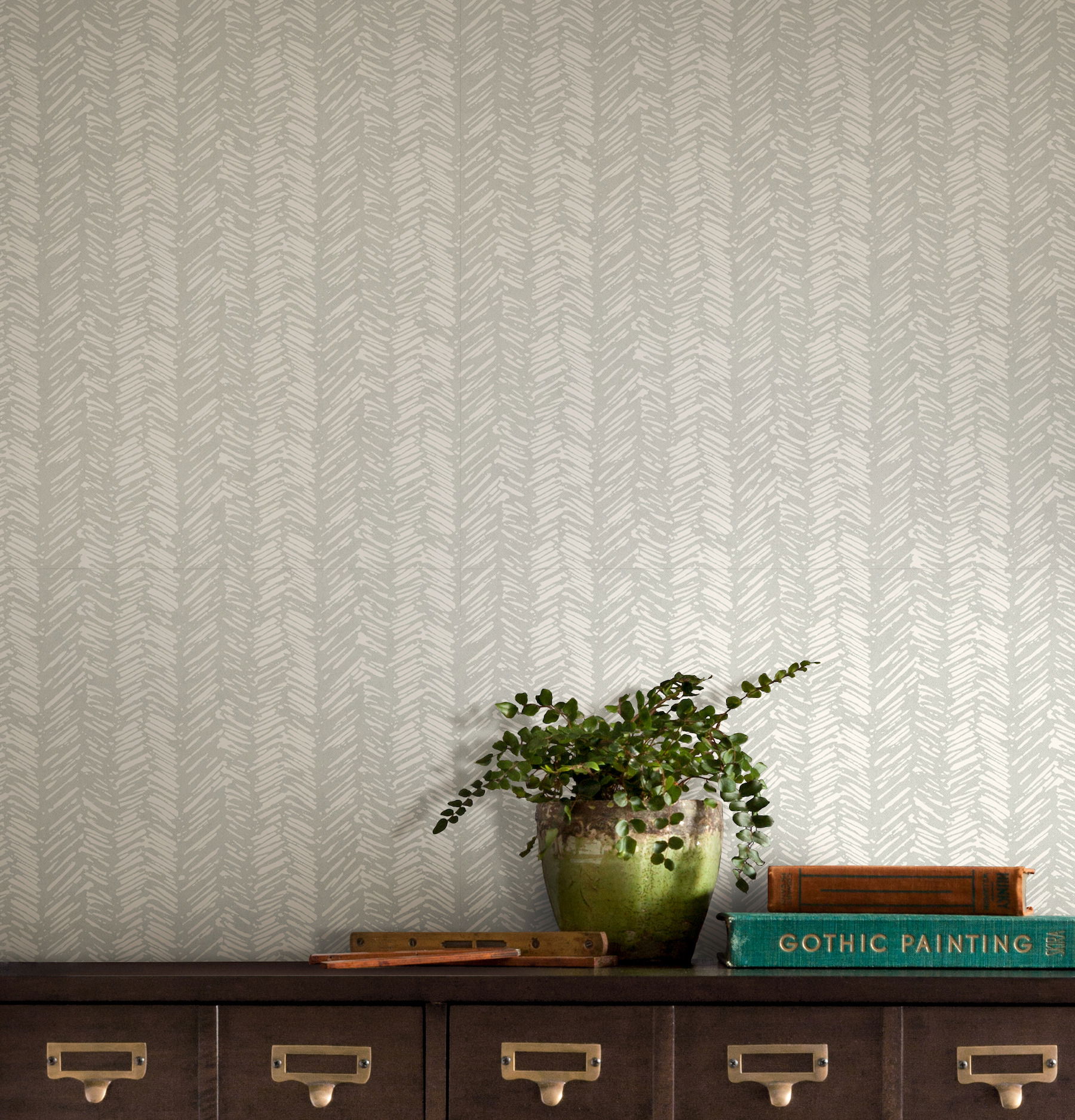 Fractured Herringbone Light Grey Wallpaper, by York Wall, 27' length x 2'3" width x 0.02" depth View 2