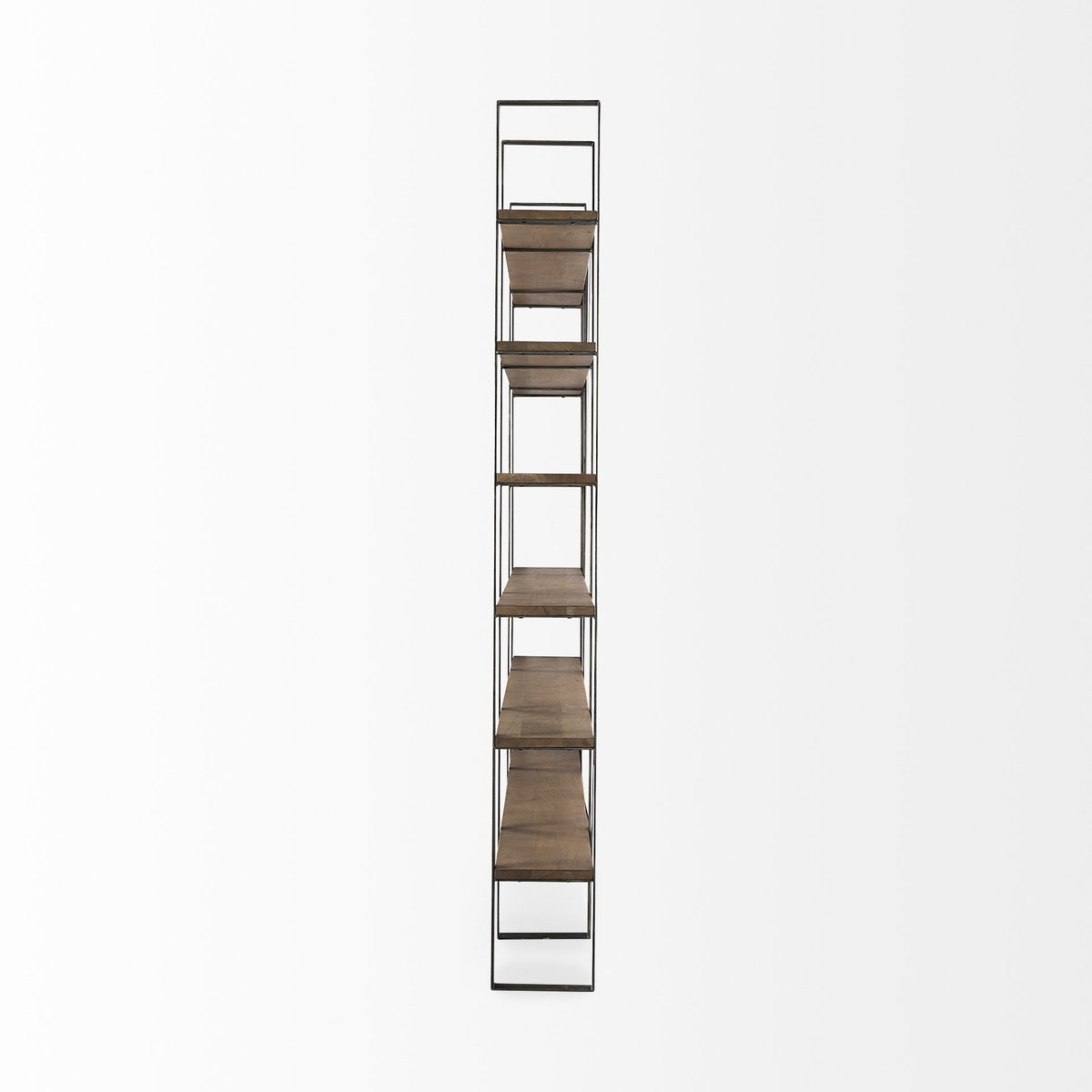 Taunton 80L x 10.5W x 90H Medium Brown Wood with Antique Nickel Metal Frame 6 Tier Shelving Unit, Shelving & Bookcase by Mercana, 80" length x 10.5" width x 90" height View 6