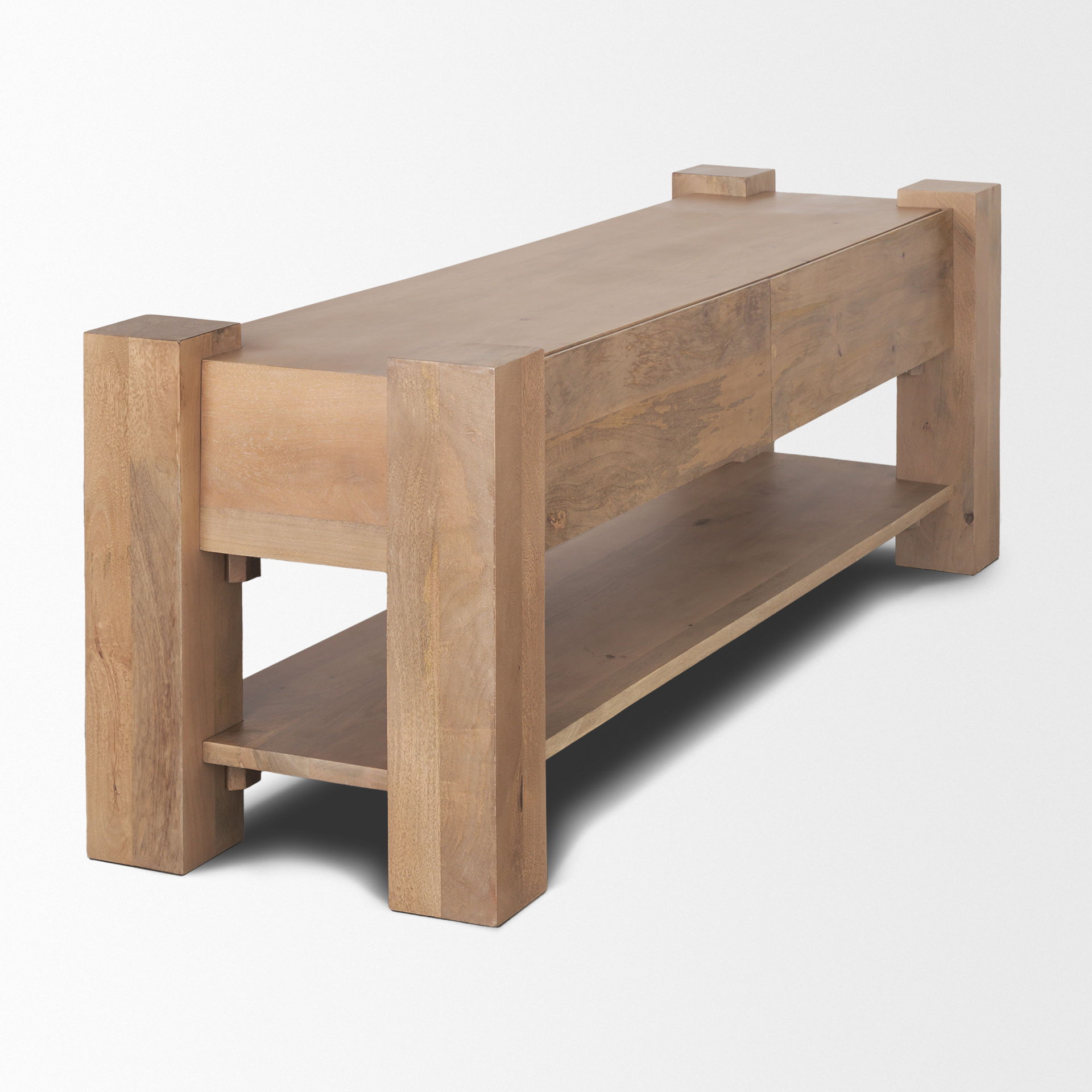 Beth Light Brown Wood Media Console, by Mercana, 70" length x 20" width x 23.75" height View 8