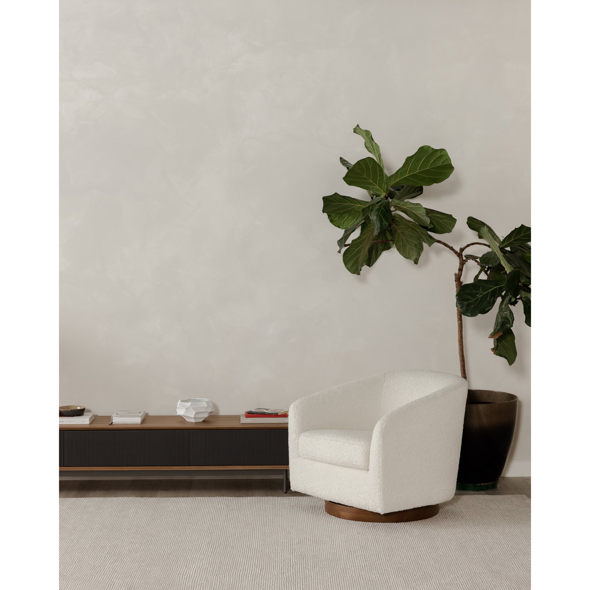 Oscy Swivel Chair Faux Shearling White, Accent Chair by Moe's Home, 31" width x 28" height x 31" depth View 12