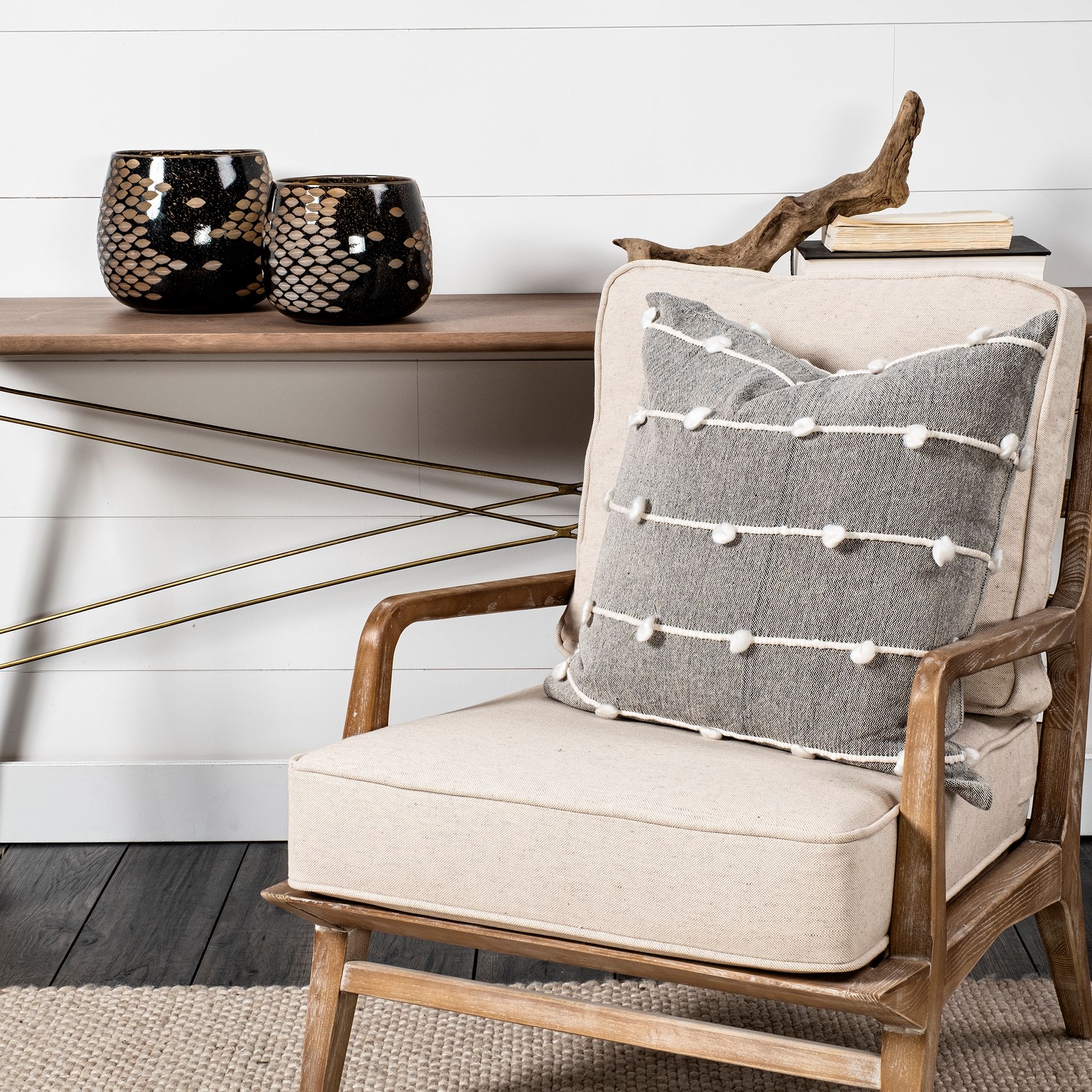 Mojave Small Black and Gold Detail Glass Vase, by Mercana, 7.87" length x 7.87" width x 6.3" height View 2