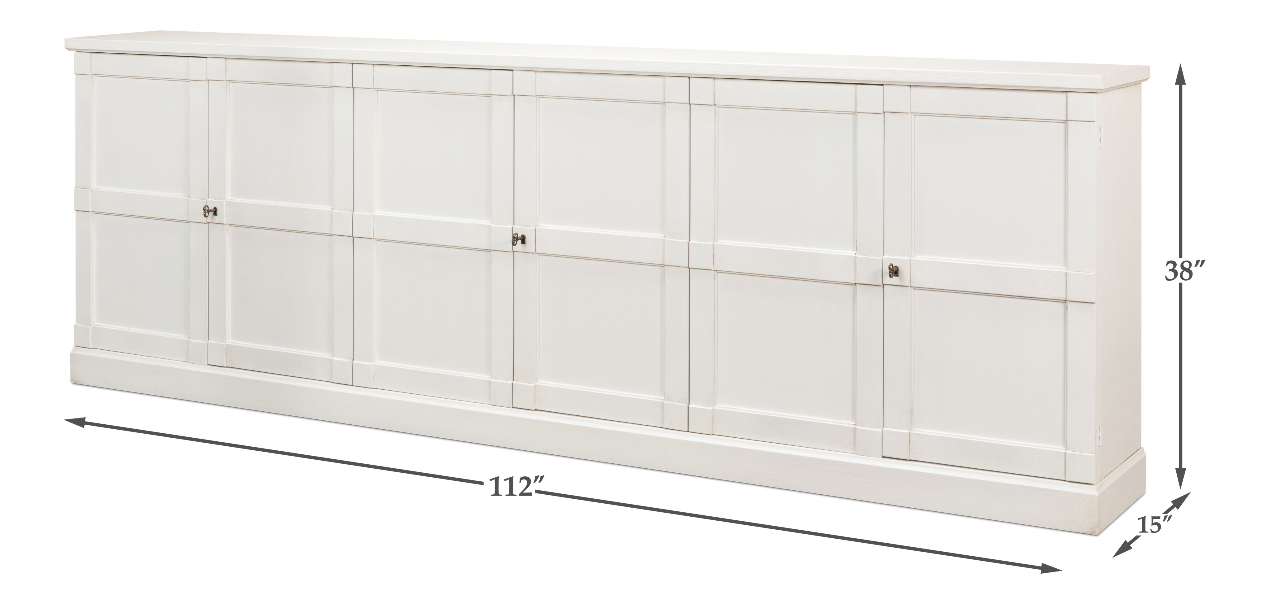 Luciana 6 Wood Dr Buffet,112',Cortina Wh, Cabinets & Sideboard by Sarreid, 112" length x 15" width x 38" height View 26