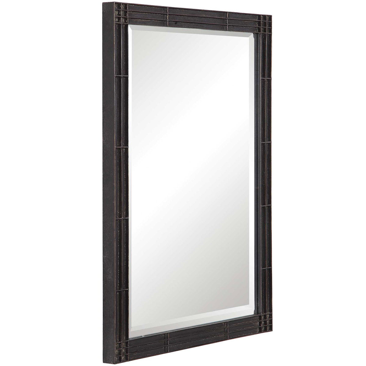 Gower Aged Black Vanity Mirror, by Uttermost, 25.25" width x 34.62" height x 1.5" depth View 4