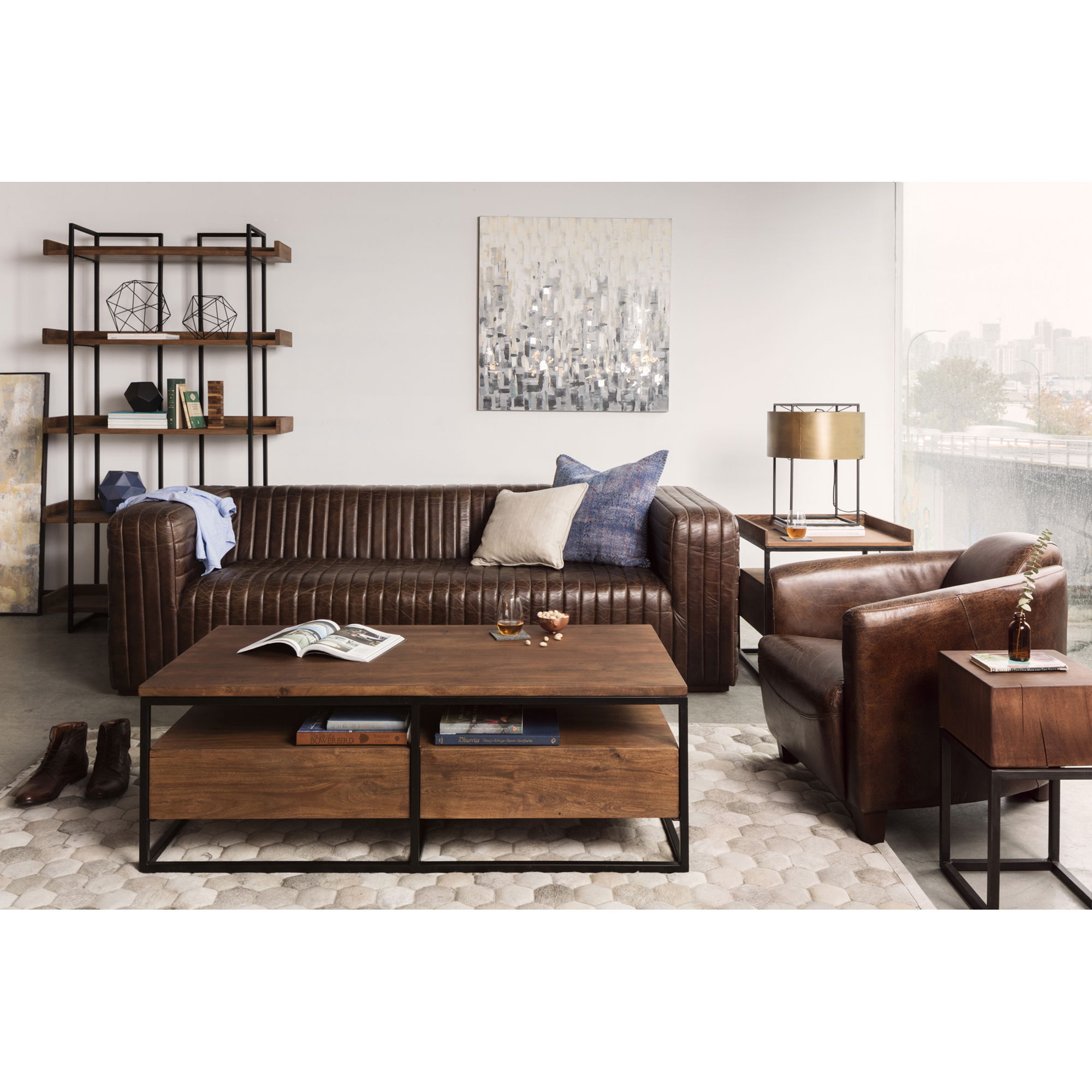 Castle Sofa Dark Brown, Sofas & Sectional by Moe's Home, 95" width x 27.5" height x 39" depth View 8