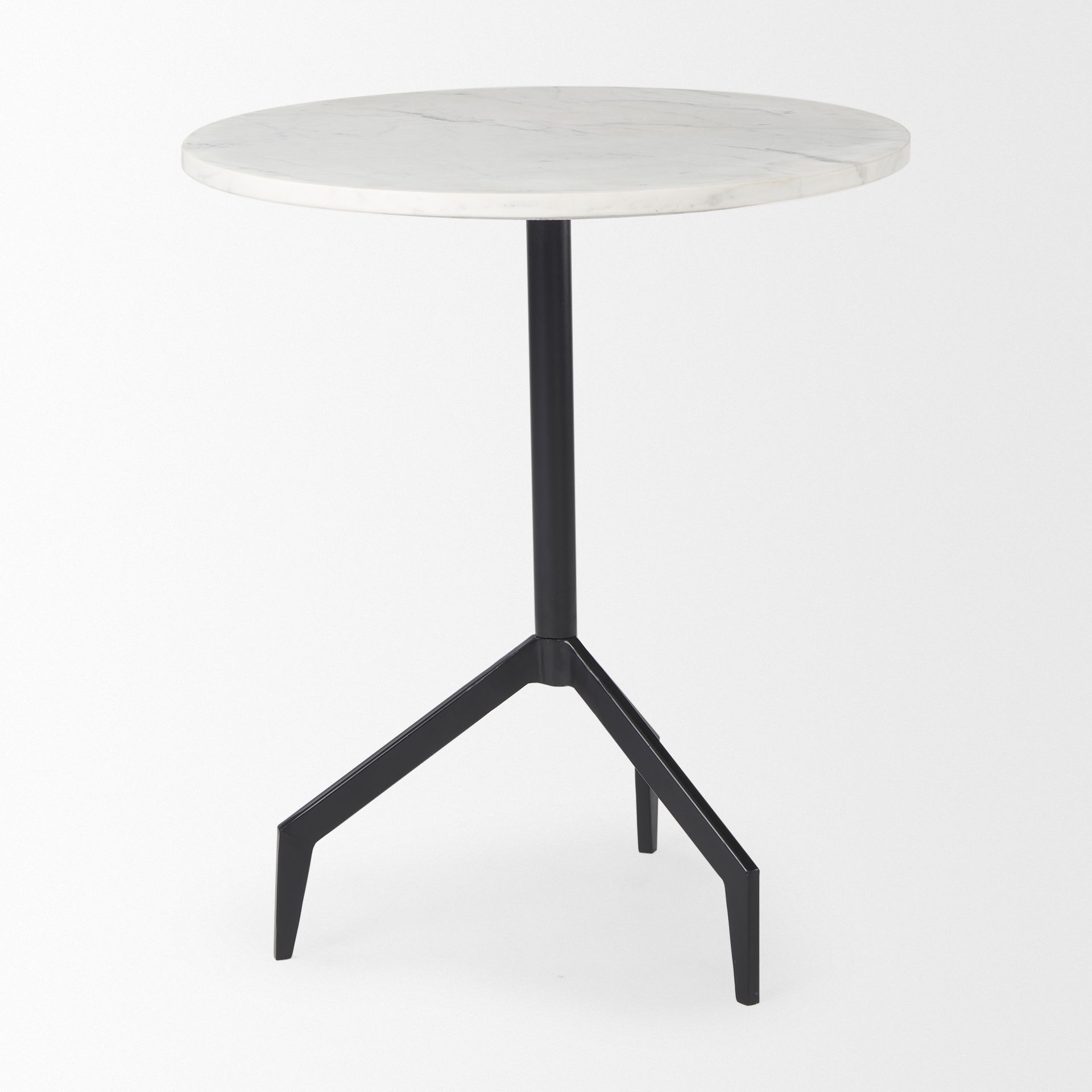 Serre Marble Top 3 Prong Black Metal Base End Table, Side & End Table by Mercana, 20" length x 22.5" width x 20" height View 5