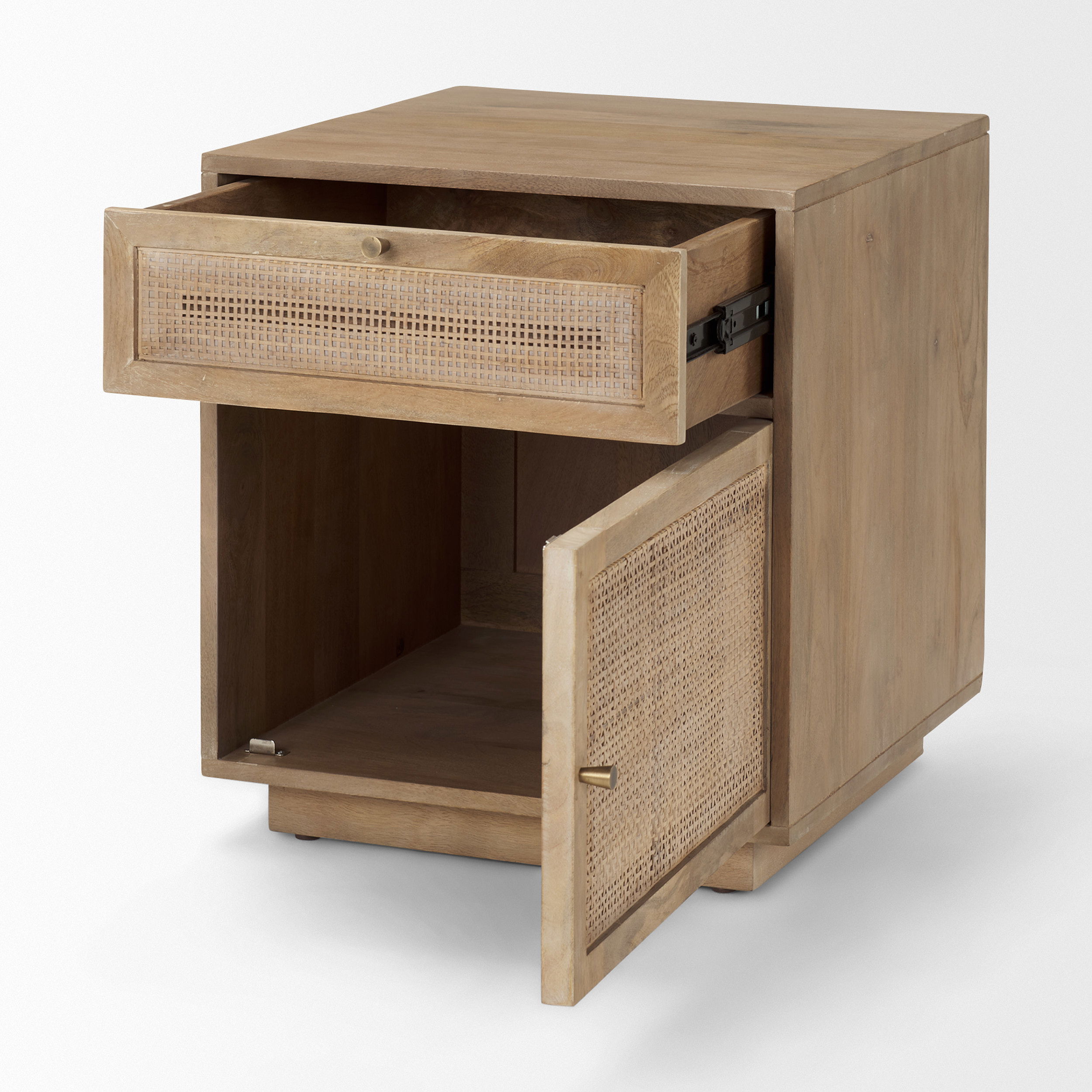 Grier Light Brown Wood with Cane End Table, Side & End Table by Mercana, 19" length x 19" width x 21" height View 7