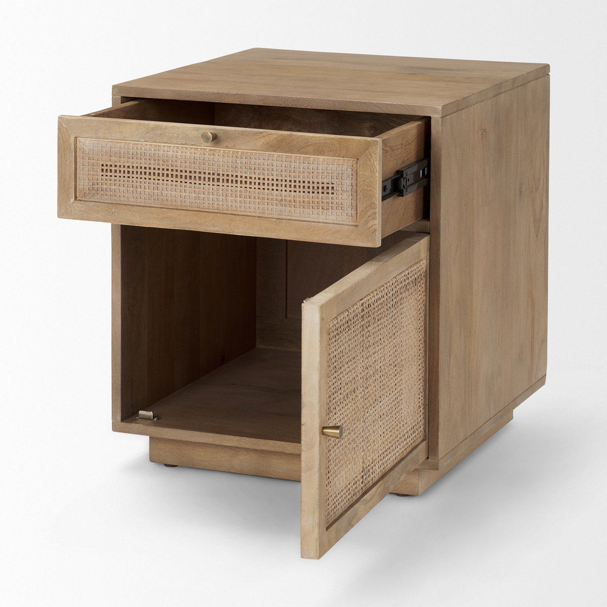 Grier Light Brown Wood with Cane End Table, Side & End Table by Mercana, 19" length x 19" width x 21" height View 7