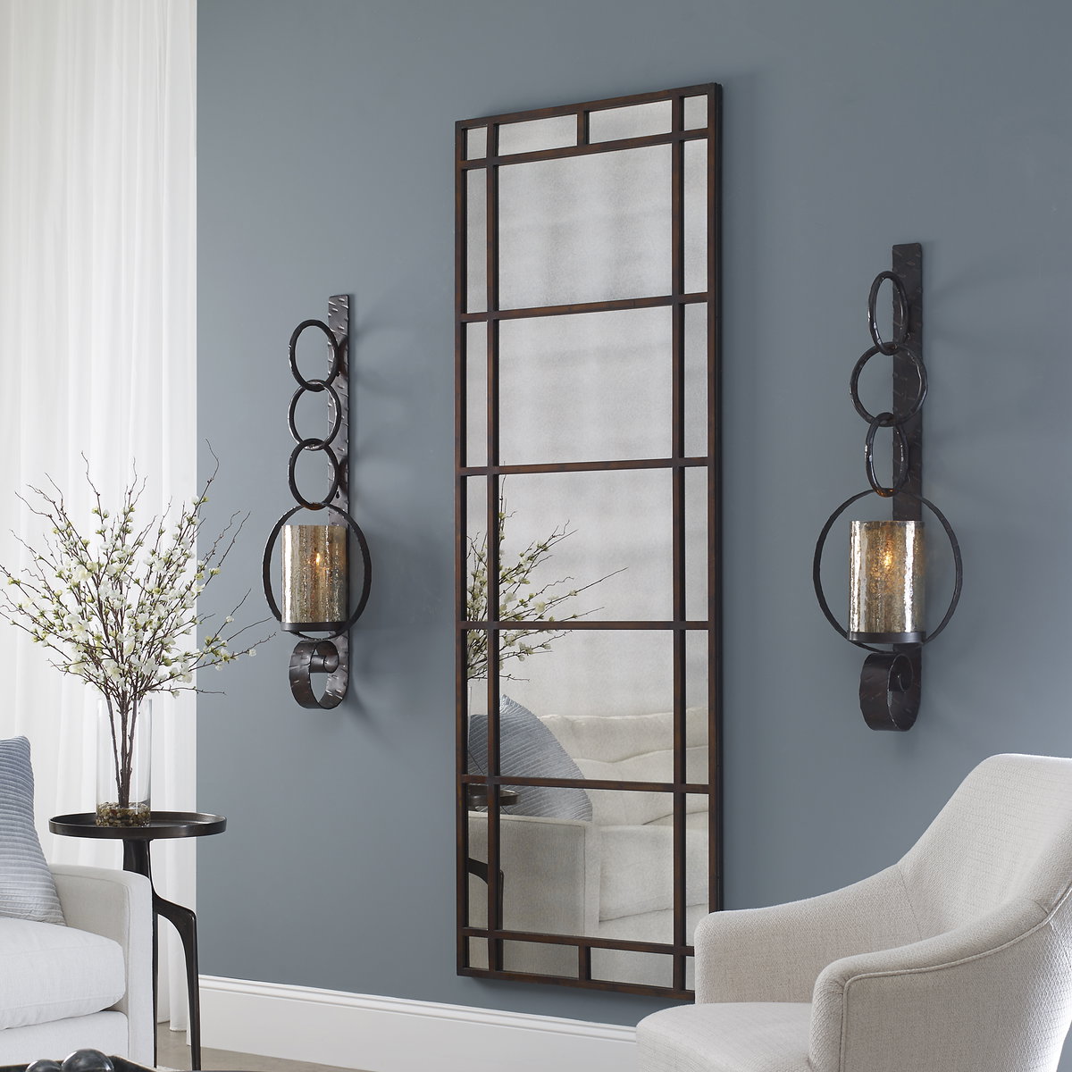 Falconara Metal Wall Sconce, by Uttermost, 13" width x 39" height x 8" depth View 2