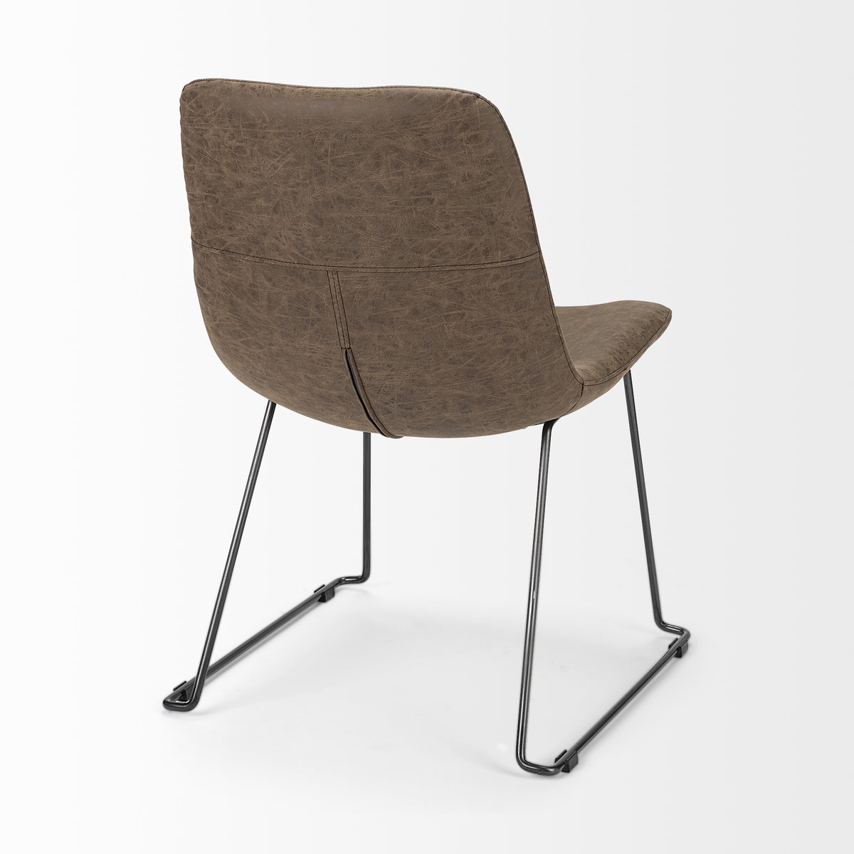 Sawyer Solid Back Dining Side Chair | Brown Faux Leather with Pipe Metal, Dining Chair by Mercana, 22.44" length x 24.8" width x 34.65" height View 6