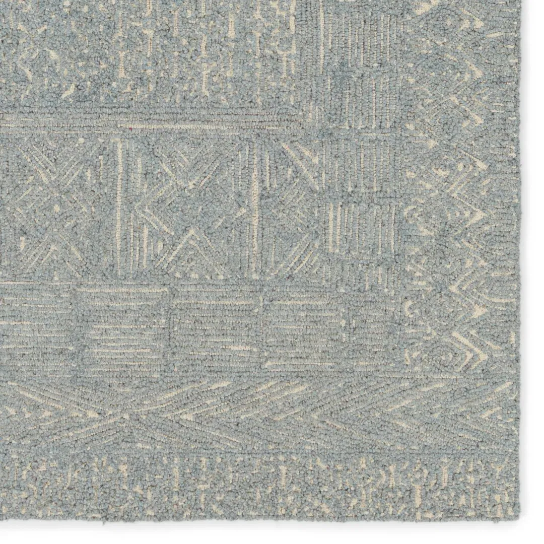 Geometric Handmade Tufted Area Rug in Blue/Cream large image 