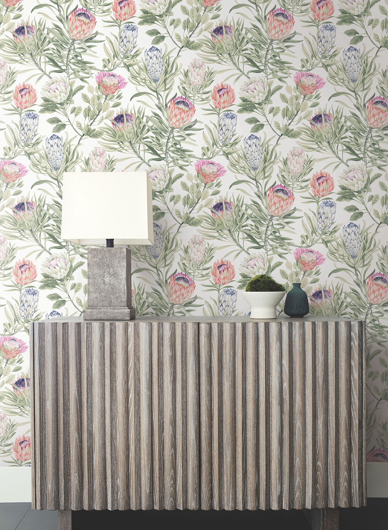 Protea White & Fuchsia Wallpaper large image 