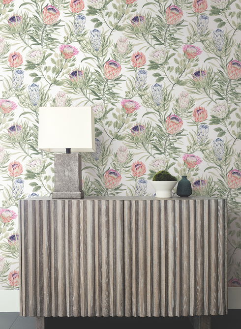 Protea White & Fuchsia Wallpaper