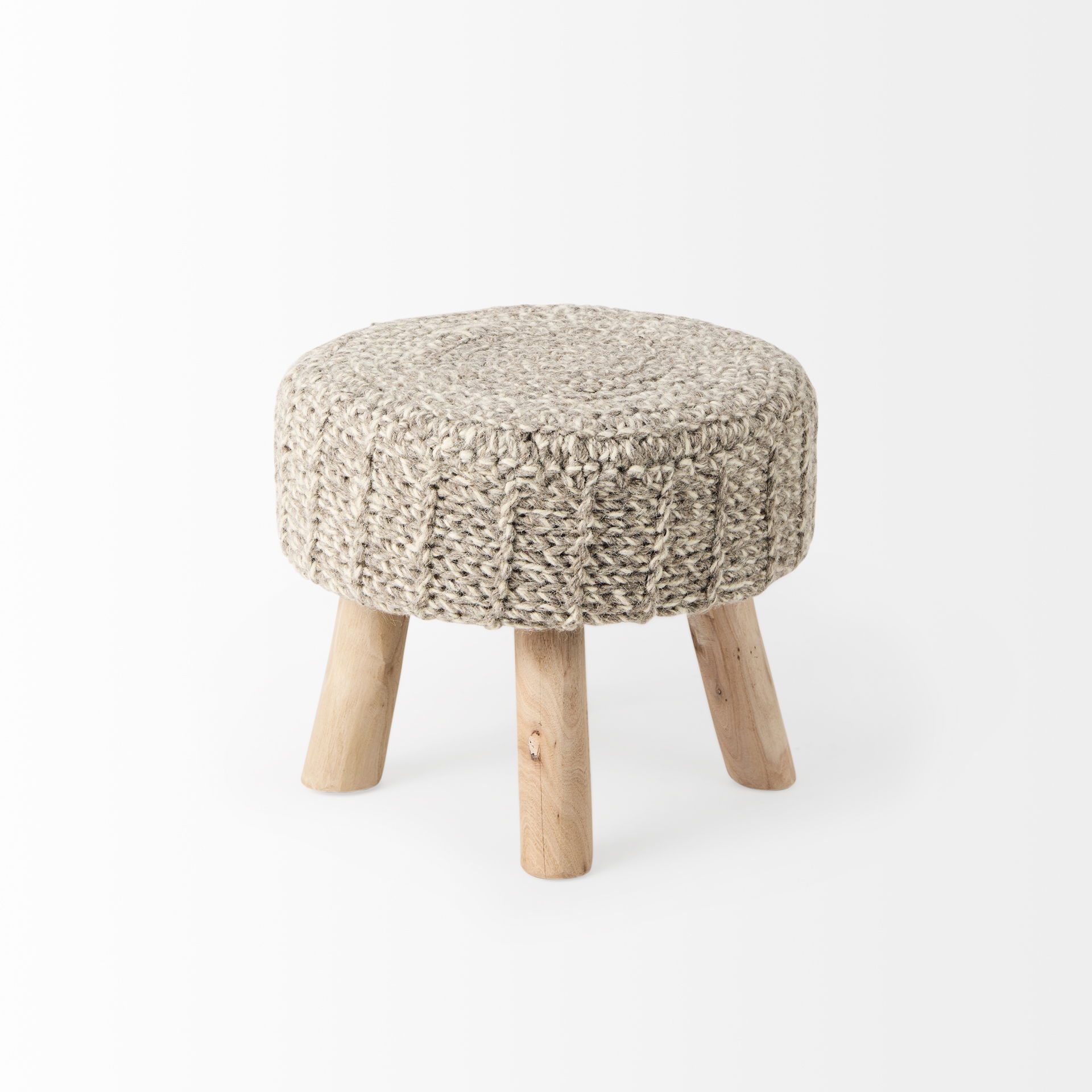 Bina  Taupe 4 Legged Wool Stool, Ottoman by Mercana, 19" length x 19" width x 15" height View 4