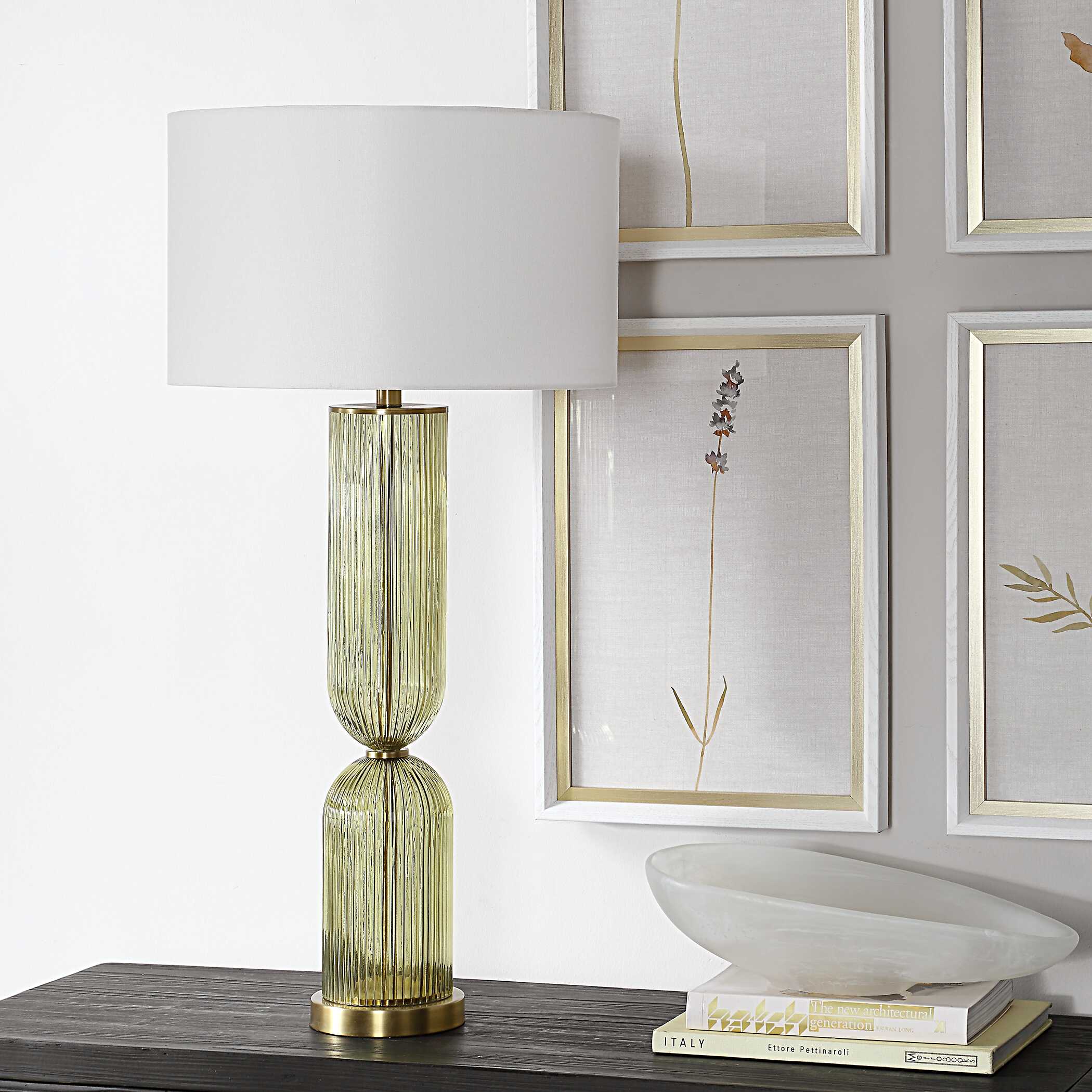 Mirah Olive Glass Table Lamp, by Uttermost, 17" width x 34.5" height x 17" depth View 4