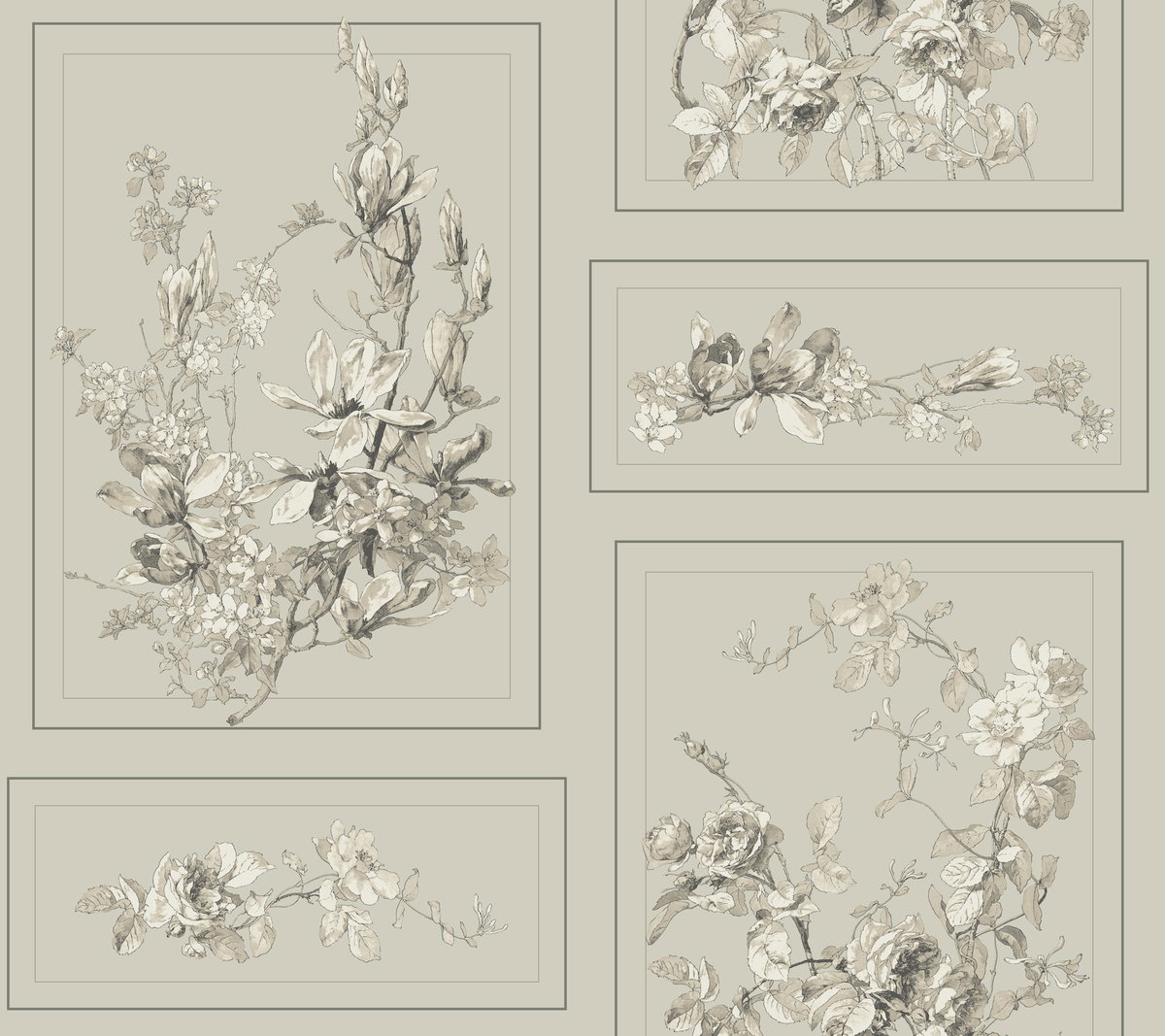 The Magnolia Brown & Grey Wallpaper, by York Wall, 27' length x 2'3" width x 0.02" depth