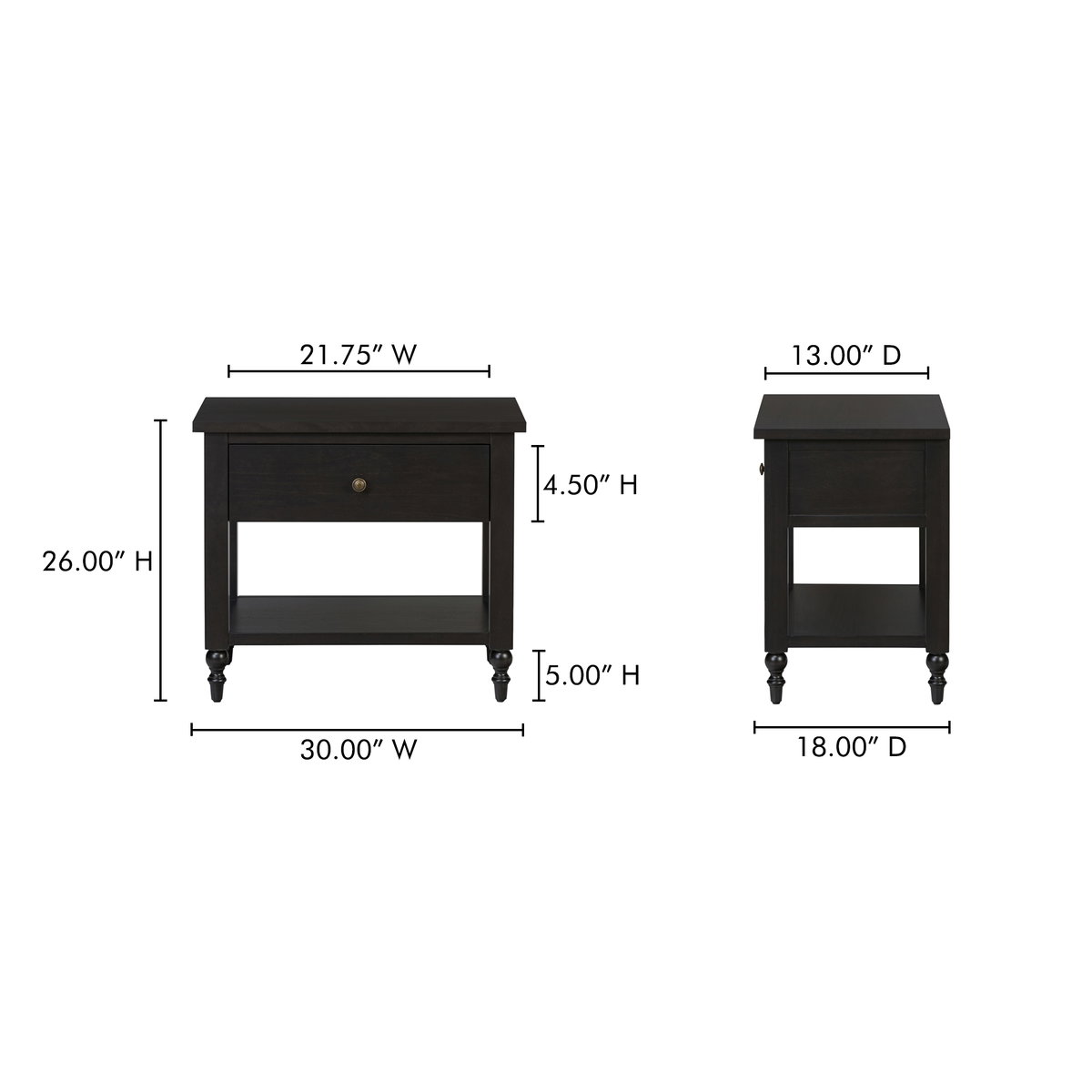 Katherine Nightstand Black, by Moe's Home, 30" width x 26" height x 18" depth View 9