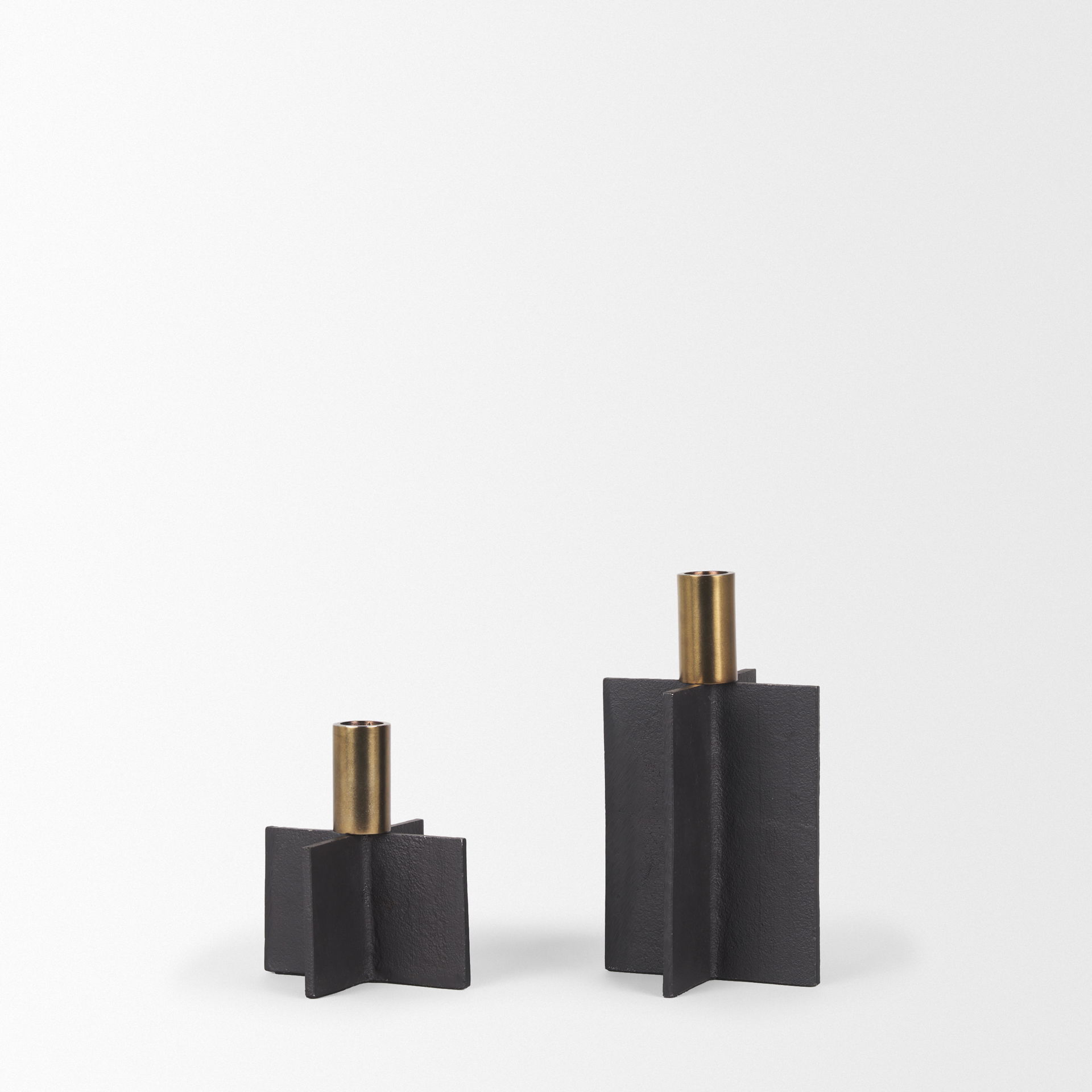 Pia Matte Black with Brushed Gold Metal Taper Candleholder (Set of 2) large image 