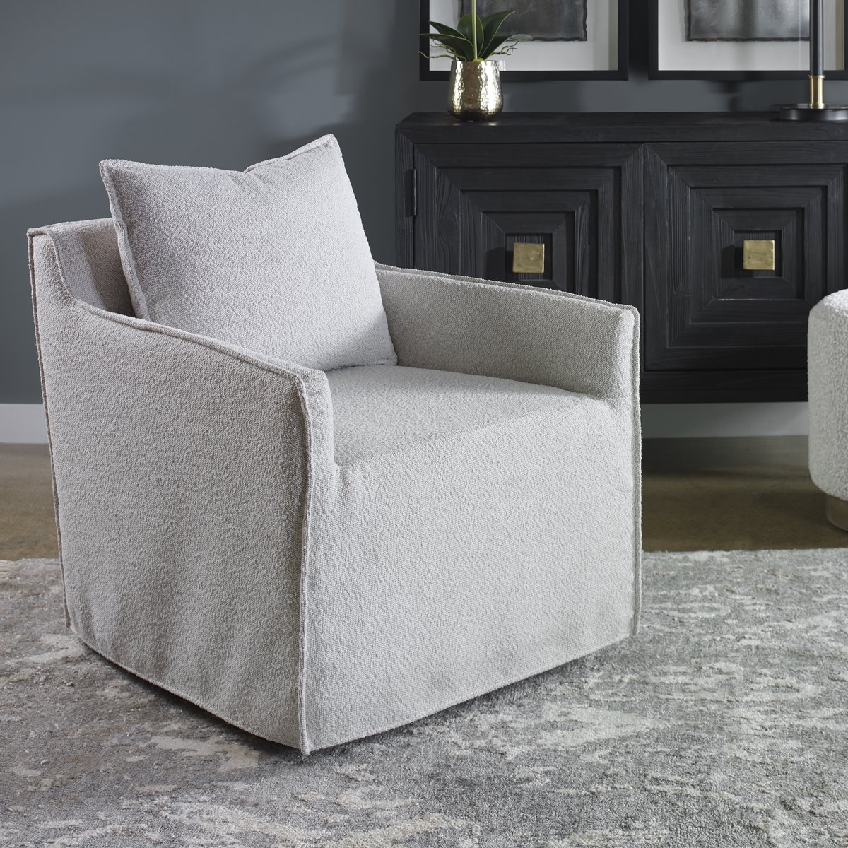 Welland Gray Swivel Chair, Accent Chair by Uttermost, 27.5" width x 28.5" height x 33.5" depth View 2
