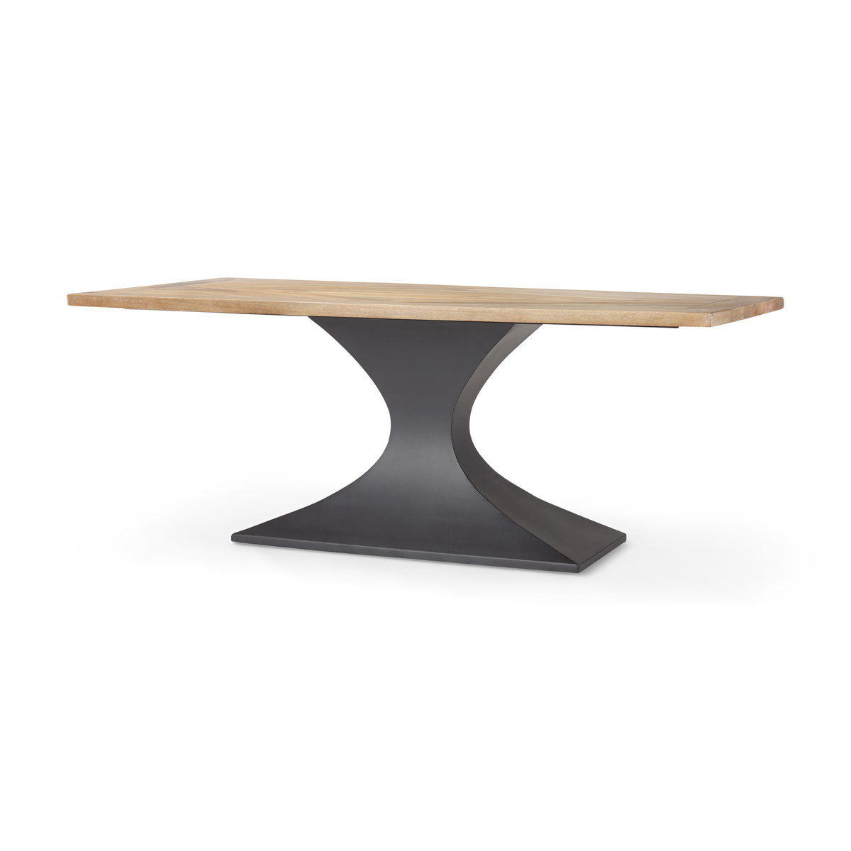 Maxton 79'L x 39'W Rectangular Pedestal Dining Table | Light Brown Wood & Gunmetal Metal | Seats 6, by Mercana, 79" length x 39" width x 30" height View 1