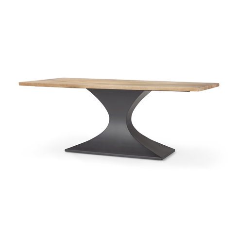 Maxton 79"L x 39"W Rectangular Pedestal Dining Table | Light Brown Wood & Gunmetal Metal | Seats 6