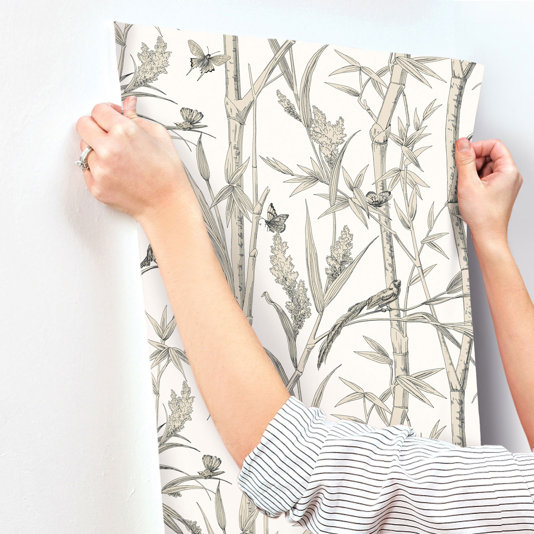 Bambou Toile White Wallpaper large image 