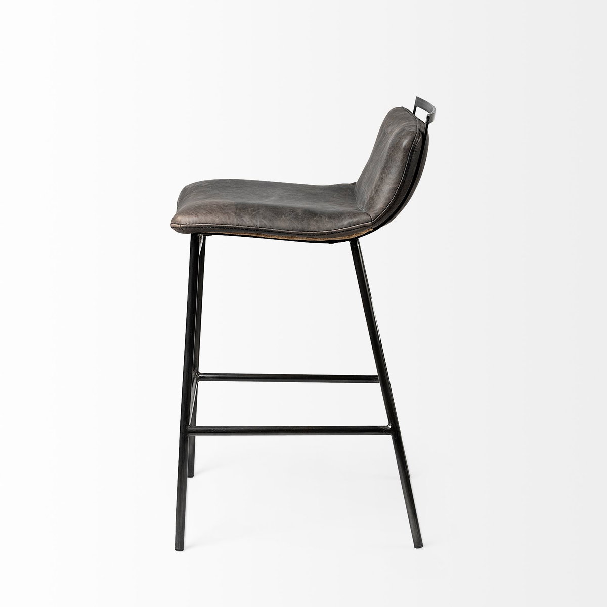 Kavalan Low Back 33.5in Seat Counter Stool | Ebony Leather with Metal, Counter & Bar Stool by Mercana, 17.7" length x 20.9" width x 33.5" height View 5