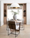 Stamford Beige Upholstered Seat with Wood Back, Black Metal Frame Dining Chair with Arms, by Mercana, 25" length x 20.5" width x 36" height thumbnail 3