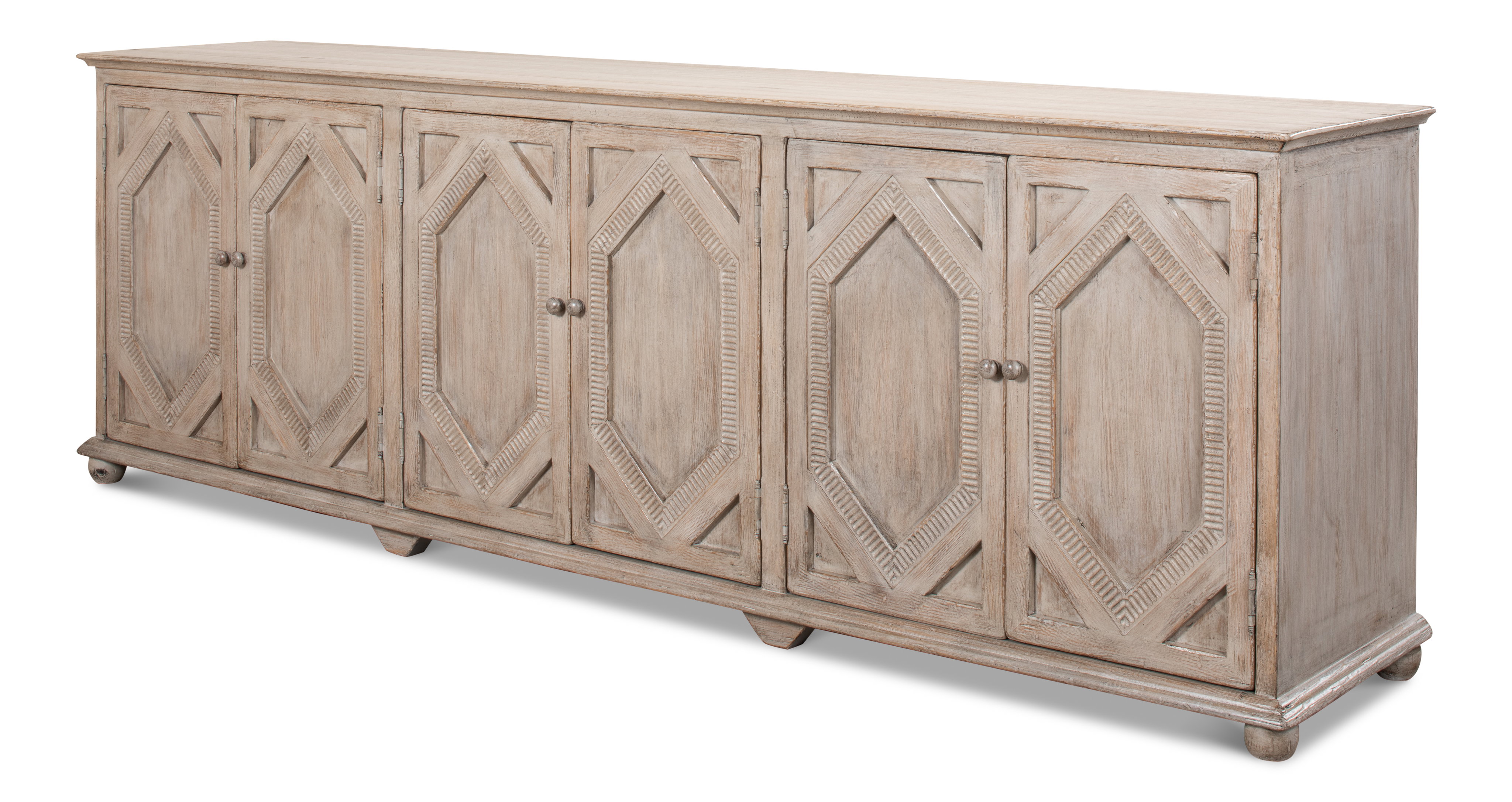 Six Diamonds Sideboard, French Grey, Cabinets & Sideboard by Sarreid, 112" length x 22" width x 37" height View 1