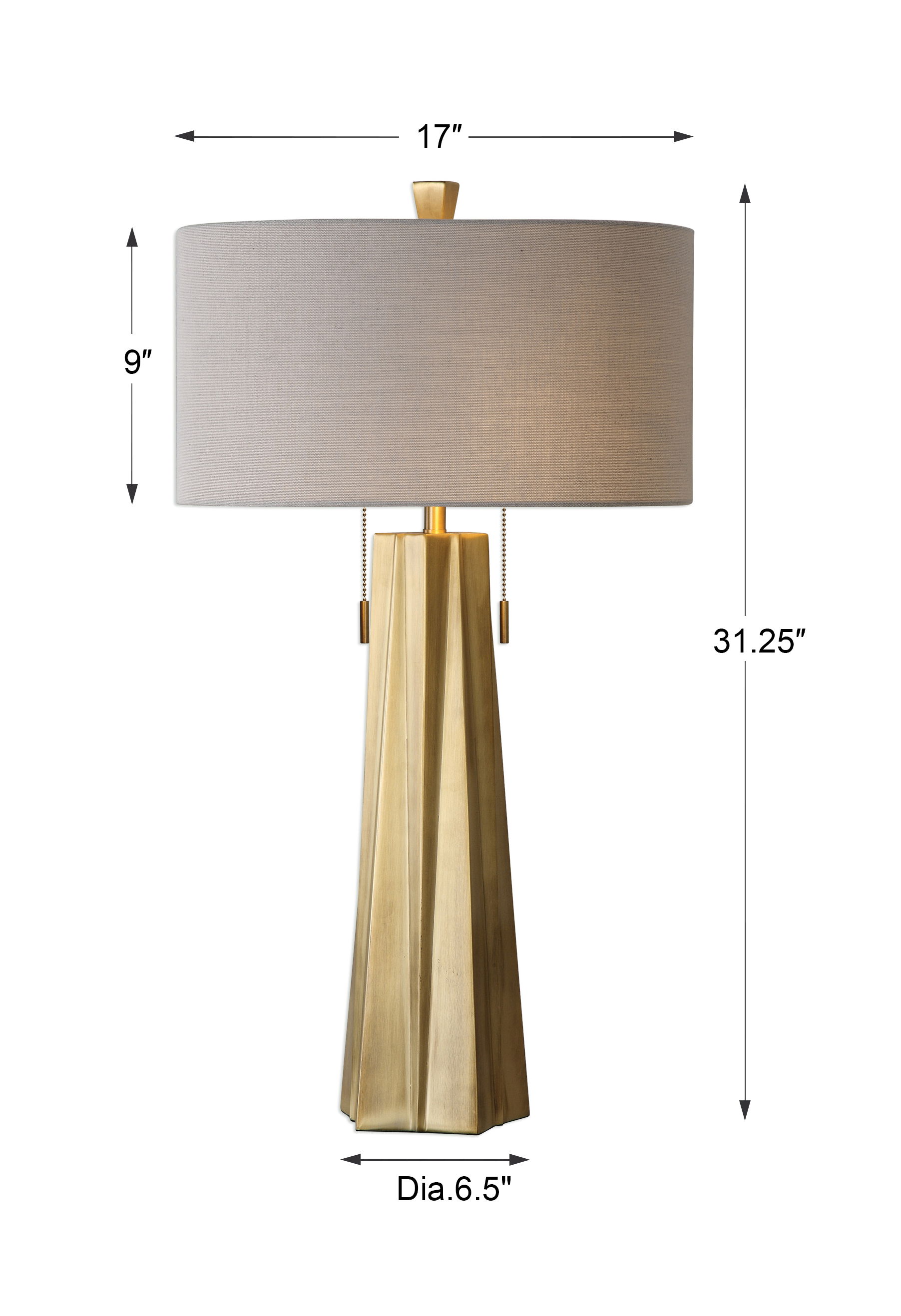 Maris Gold Table Lamp, by Uttermost, 17" width x 31.25" height x 17" depth View 3
