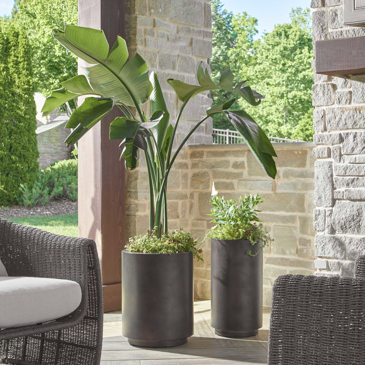 Volcan Matte Bronze Outdoor Planters Set/2, Decorative by Uttermost, 12" width x 22" height x 12" depth View 2