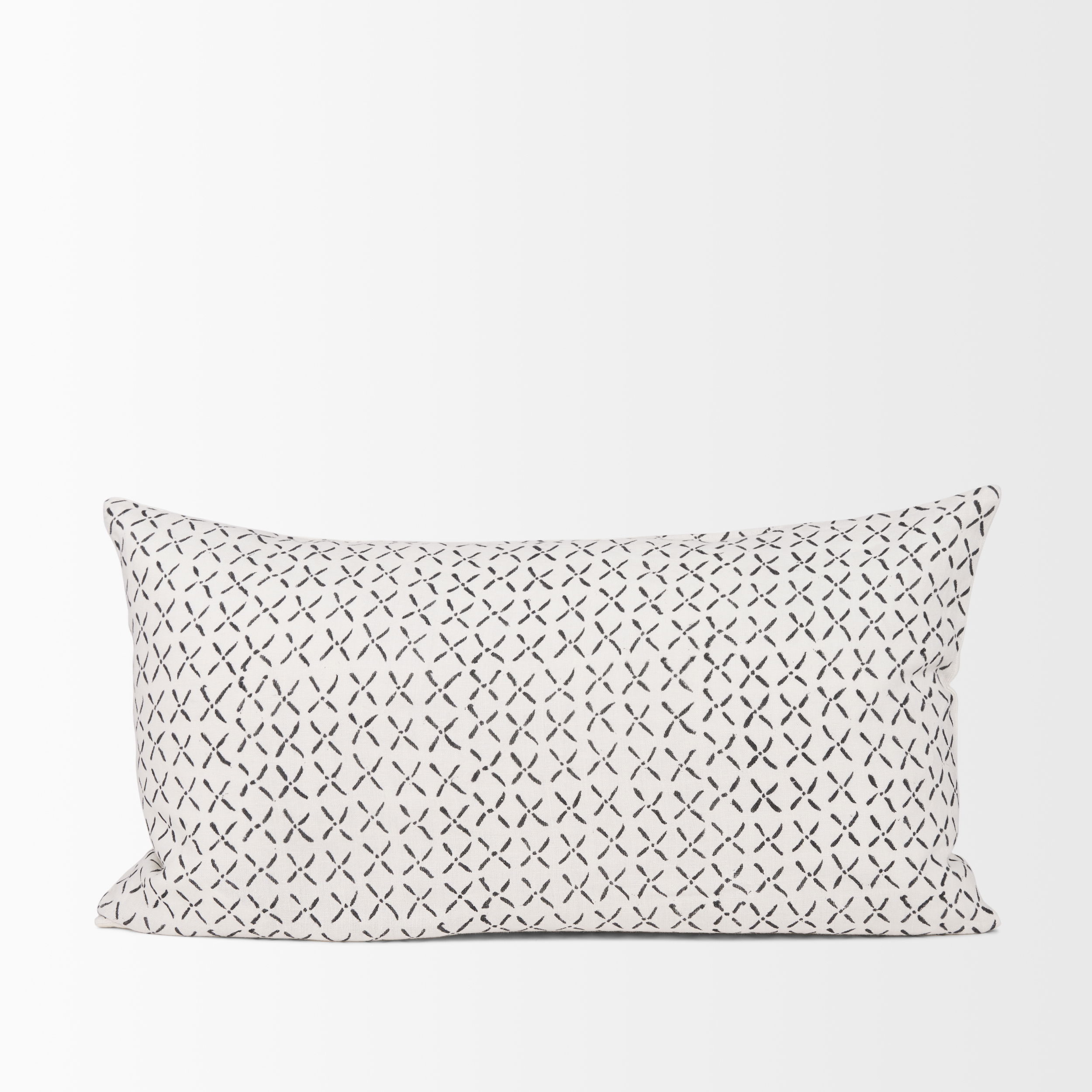 Jayden Cream with Black Print Linen Lumbar Decorative Pillow Cover large image 