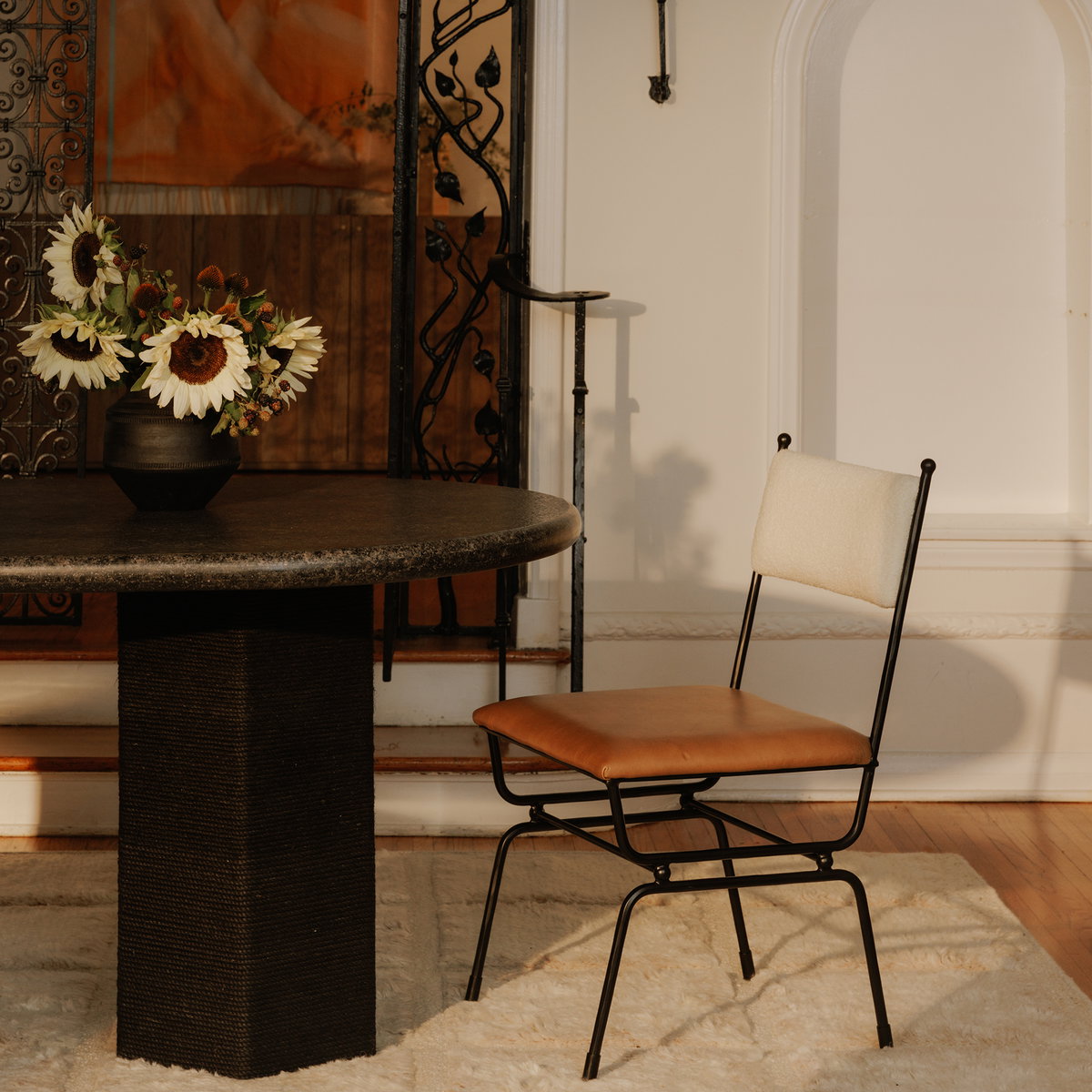 Posta Dining Chair Brown Leather, by Moe's Home, 18.3" width x 33.75" height x 21.65" depth View 6