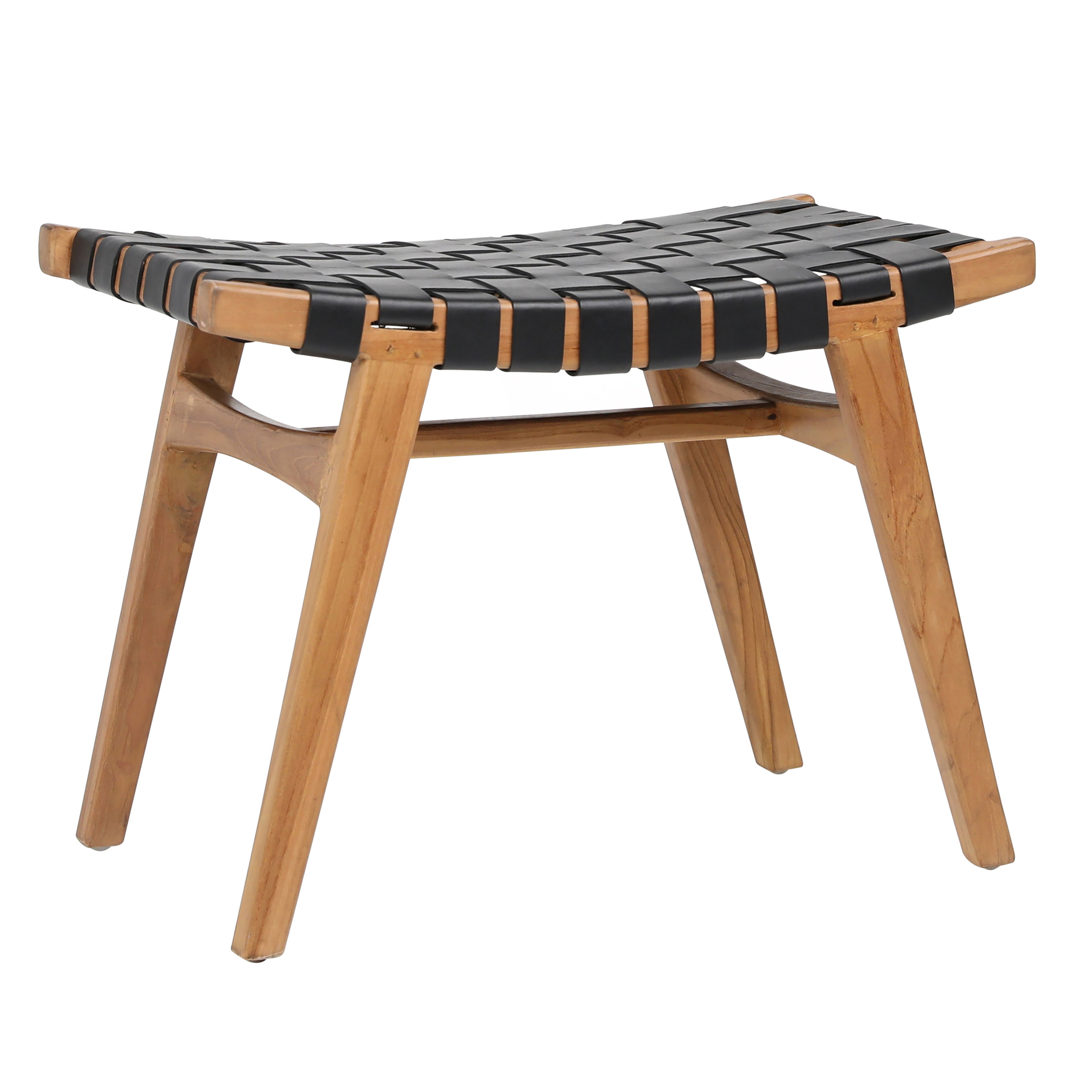 Camila Stool Natural teak black leather large image 
