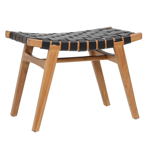 Camila Stool Natural teak black leather