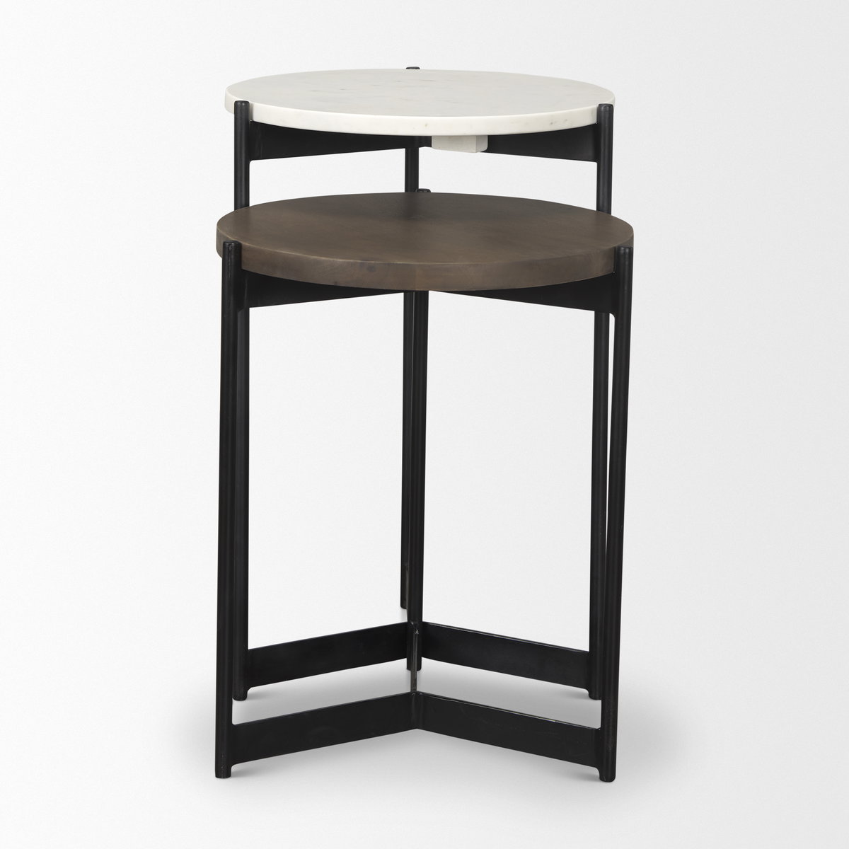 Larkin Marble & Dark Brown Wood Tabletop Nesting End/Side Tables, Side & End Table by Mercana, 16" length x 16" width x 24" height View 2