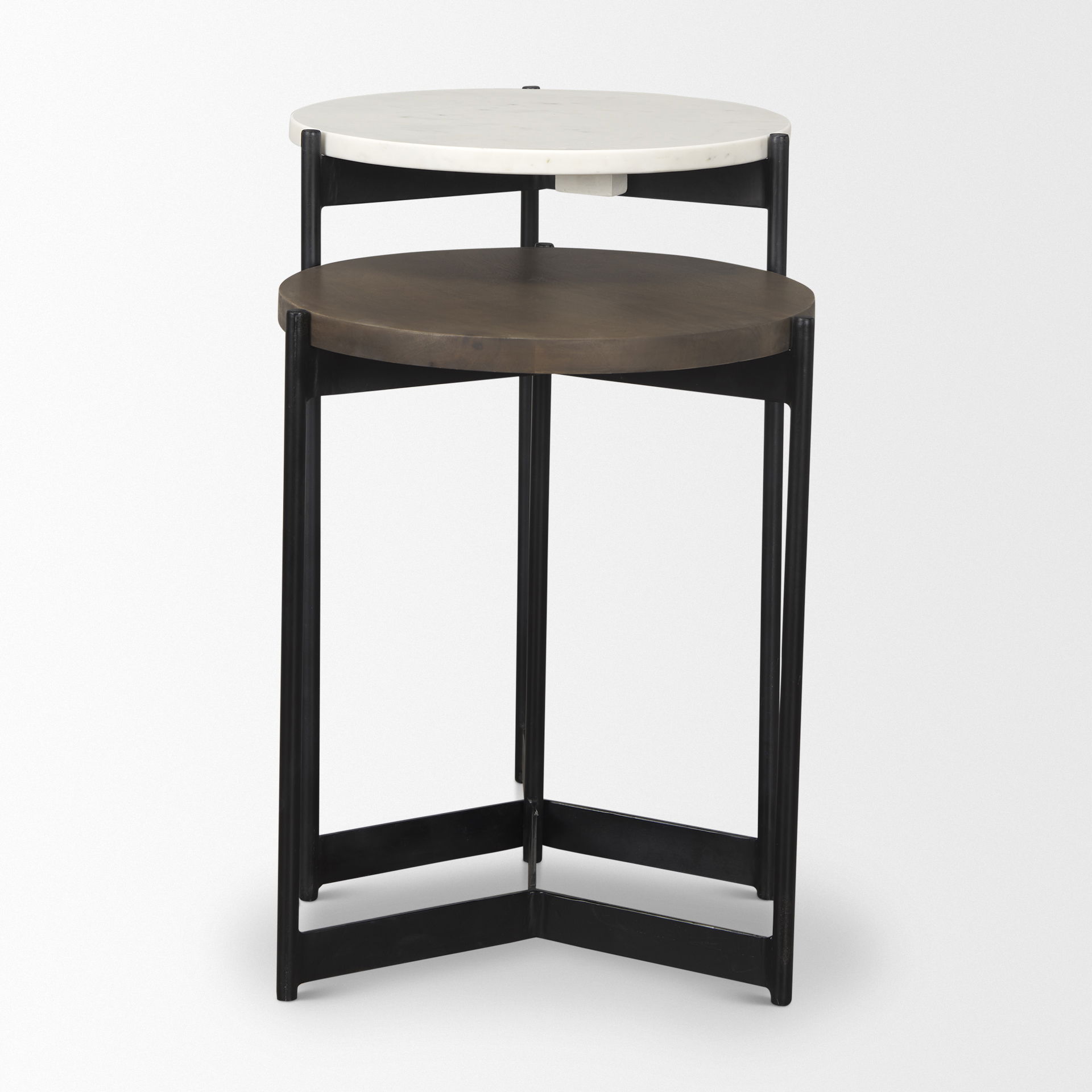 Larkin Marble & Dark Brown Wood Tabletop Nesting End/Side Tables large image 