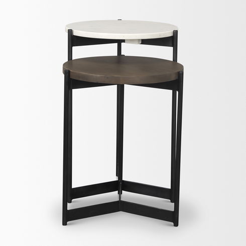 Larkin Marble & Dark Brown Wood Tabletop Nesting End/Side Tables