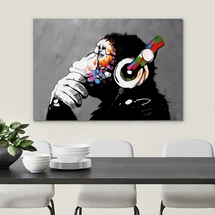 Online Designer Bedroom Pop Urban Street " Banksy Thinking Monkey With Headphones Graffiti & Street Art Pop Art Modern Urban Multicolor "