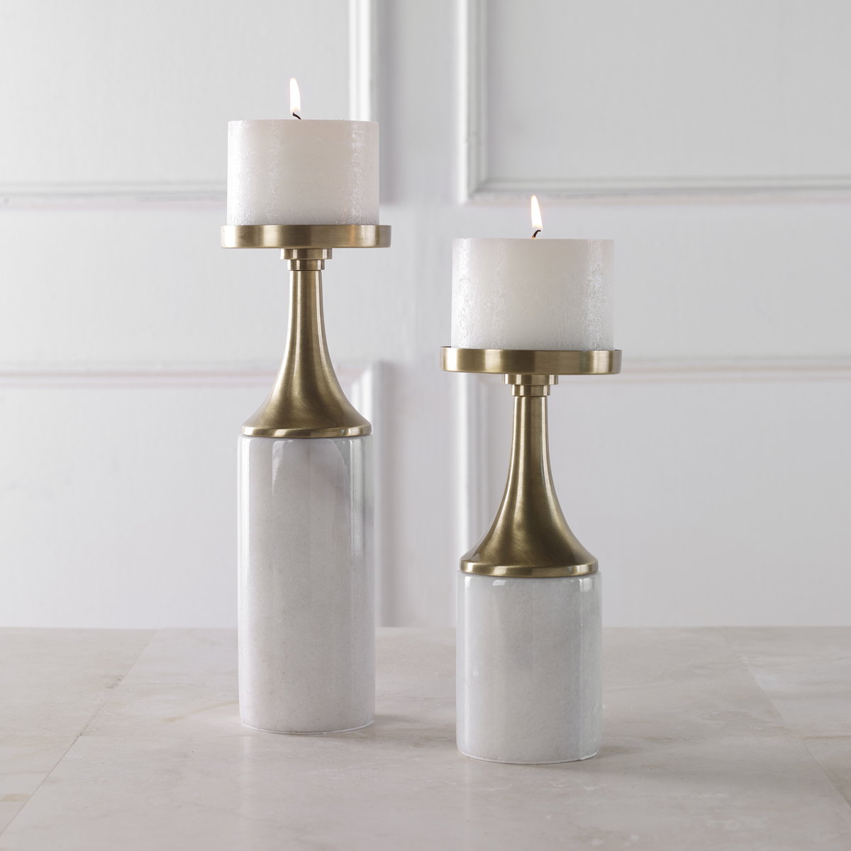 Castiel Marble Candleholders Set/2, Candles & Candle Holder by Uttermost, 4.75" width x 13" height x 4.75" depth View 2