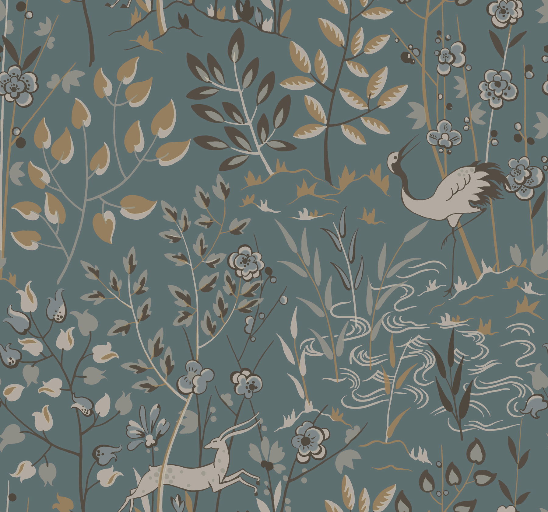 Aspen Teal & Brown Wallpaper, by York Wall, 27' length x 2'3" width x 0.02" depth View 1