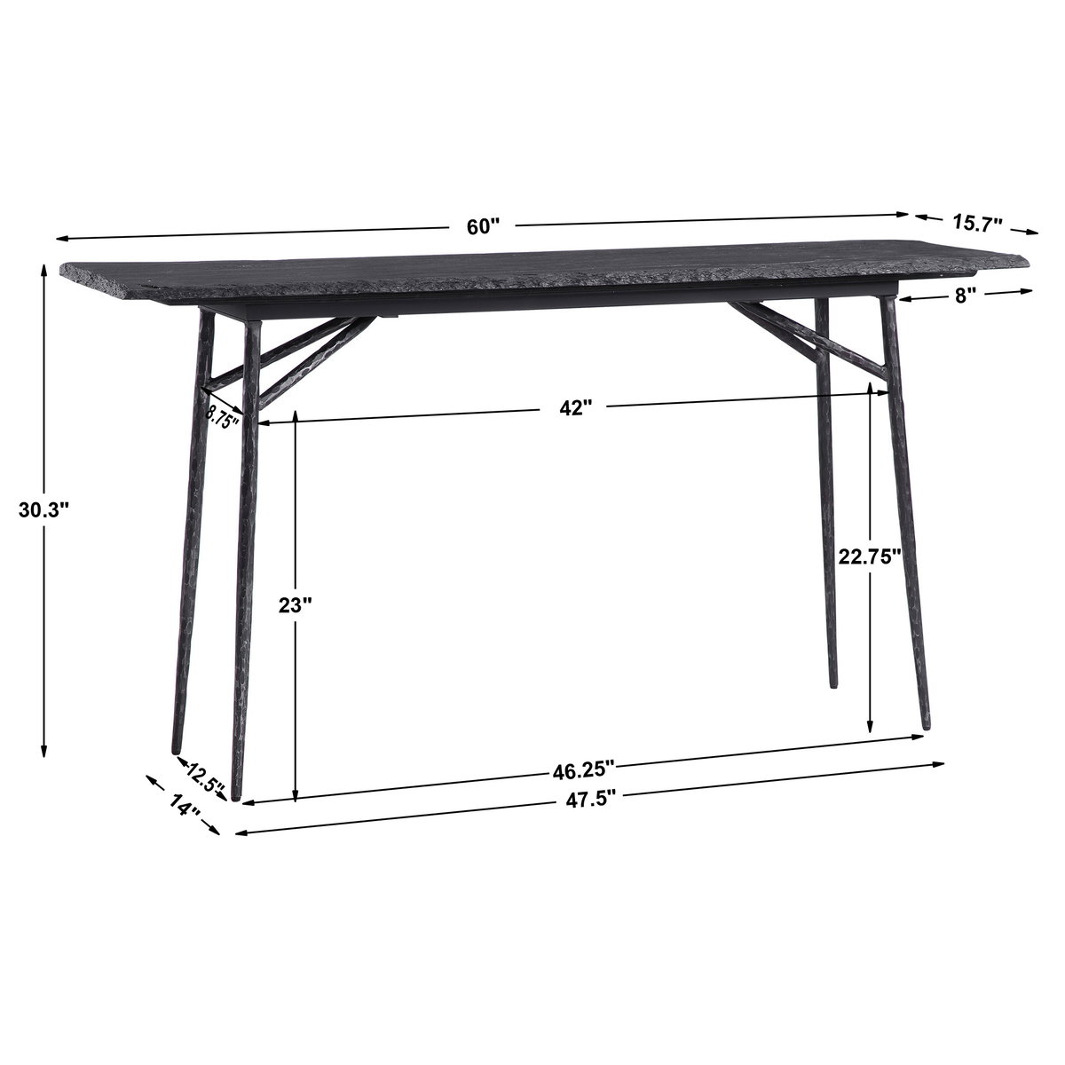 Kaduna Slate Console Table, by Uttermost, 60" width x 30.3" height x 15.7" depth View 3