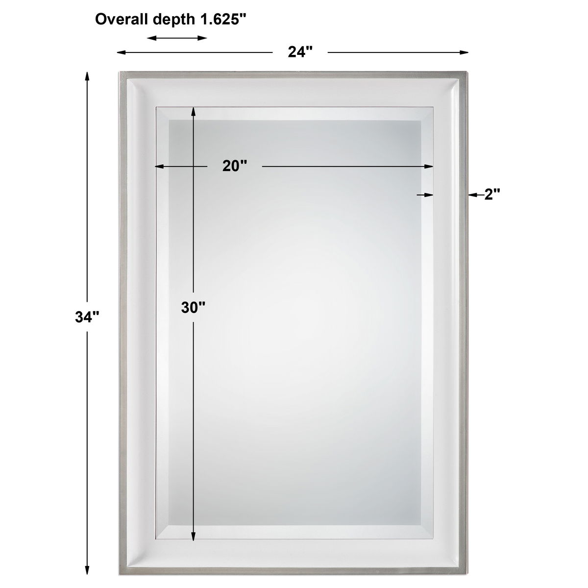 Lahvahn White Silver Mirror, by Uttermost, 24" width x 34" height x 1.62" depth View 3