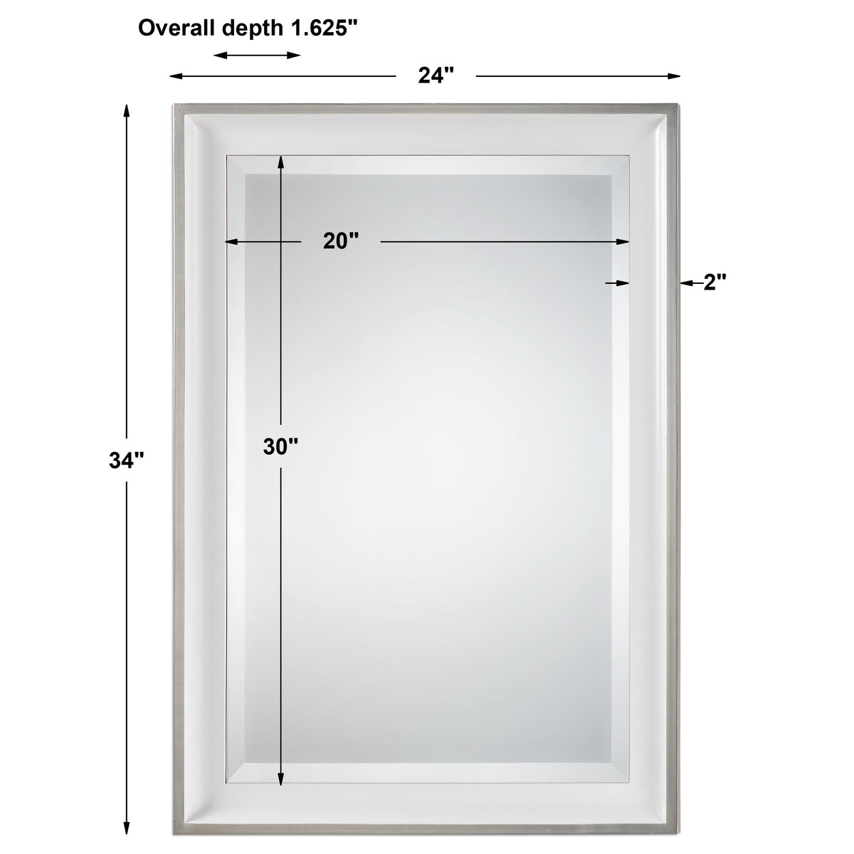 Lahvahn White Silver Mirror, by Uttermost, 24" width x 34" height x 1.62" depth View 3