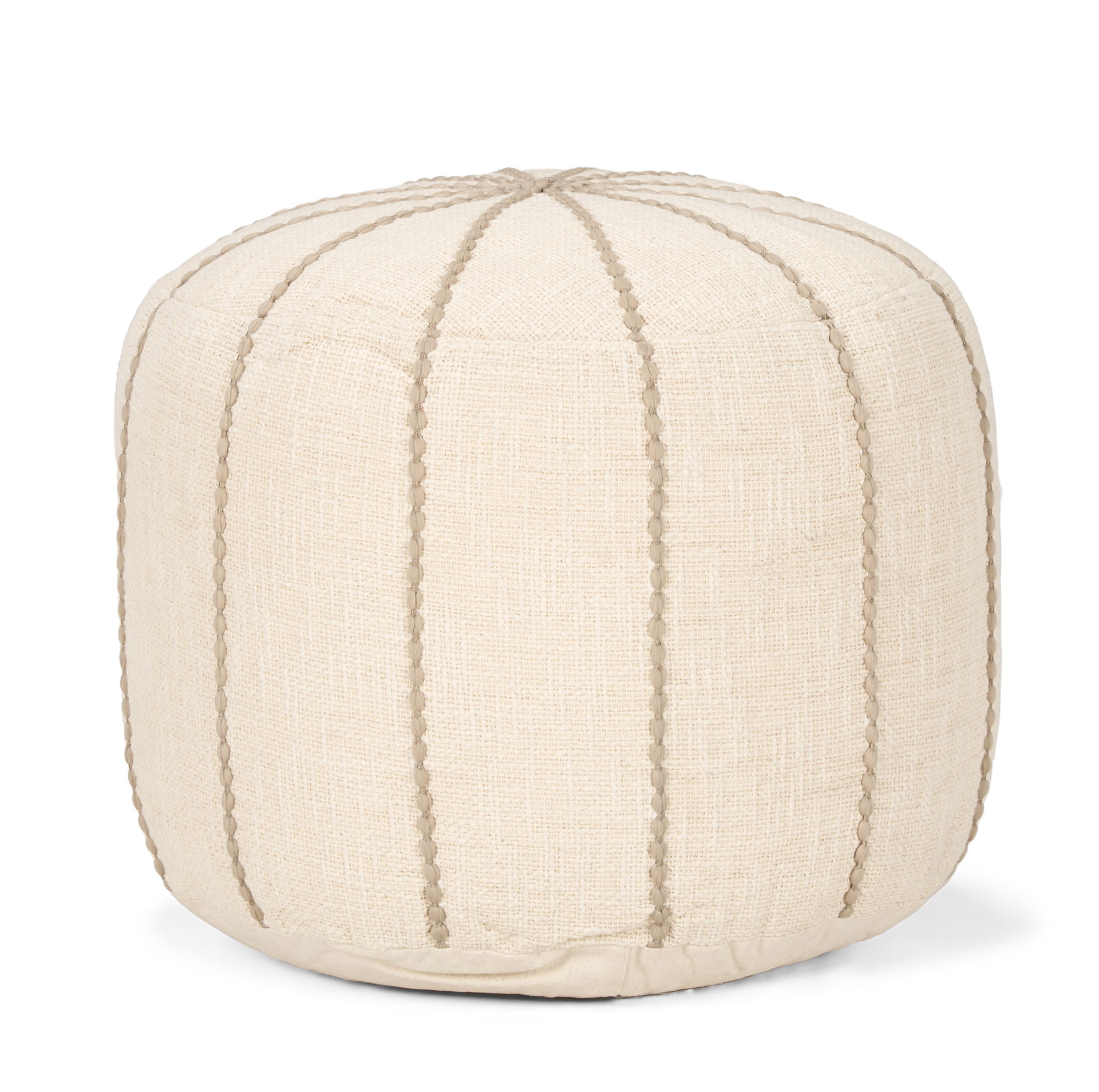 Sachi Beige with Stitching Pouf, Ottoman by Mercana, 18" length x 18" width x 14" height View 1