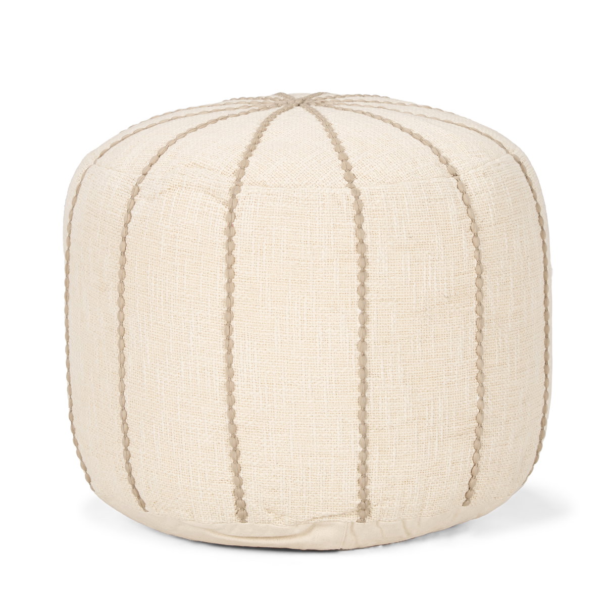 Sachi Beige with Stitching Pouf, Ottoman by Mercana, 18.25" length x 18.25" width x 18.25" height View 1