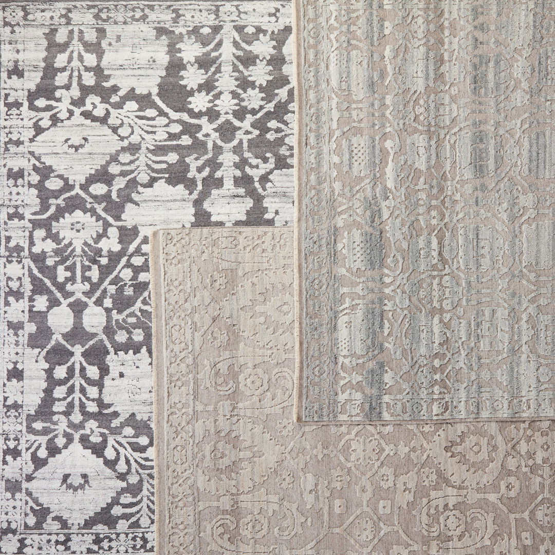 Floral Hand-Knotted Wool Gray Area Rug large image 