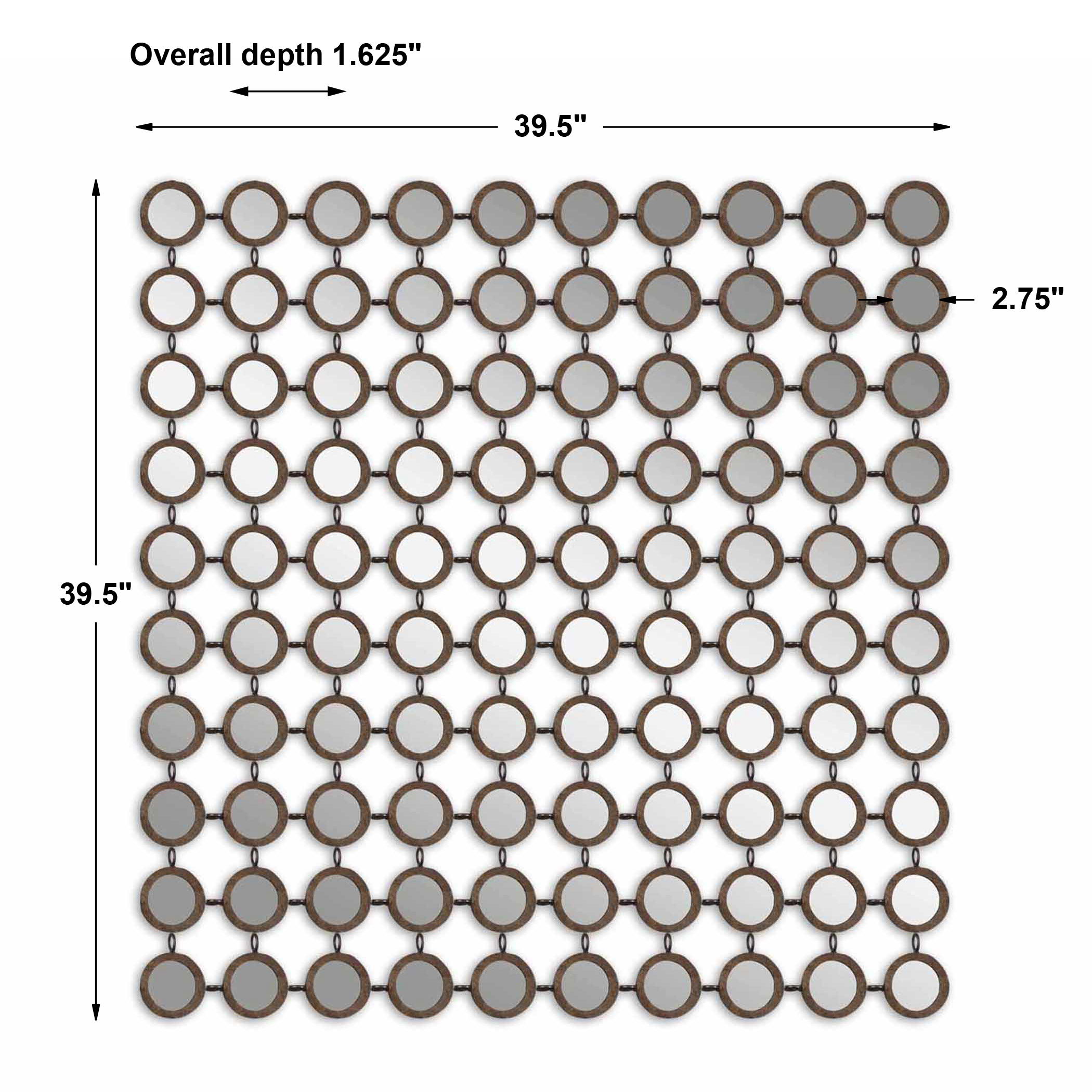 Dinuba Antique Silver Champagne Mirror, Sculptural Wall Art by Uttermost, 39.5" width x 39.5" height x 1.62" depth View 3