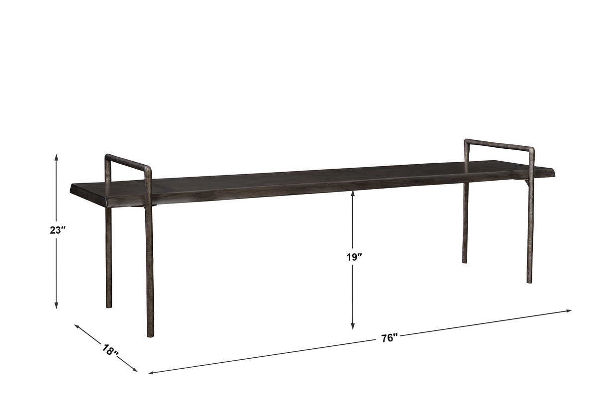 Chandos Wooden Bench, Furniture by Uttermost, 76" width x 23" height x 18" depth View 3